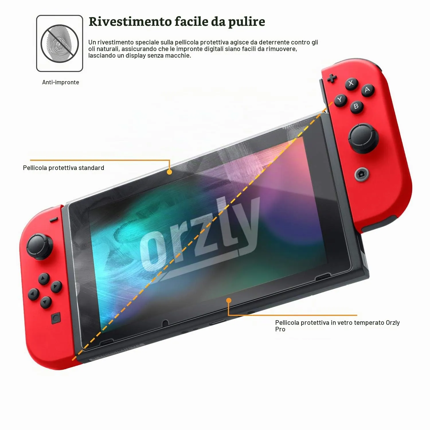 Orzly Pellicola protettiva in vetro temperato per Nintendo Switch 6,2 pollici, confezione da 2 - immagine 5