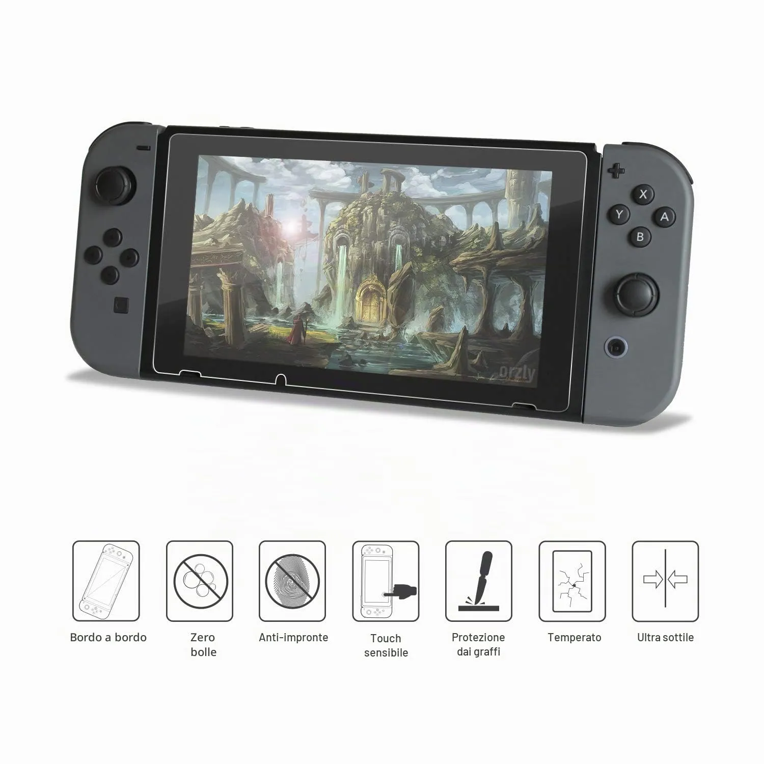 Orzly Pellicola protettiva in vetro temperato per Nintendo Switch 6,2 pollici, confezione da 2 - immagine 9