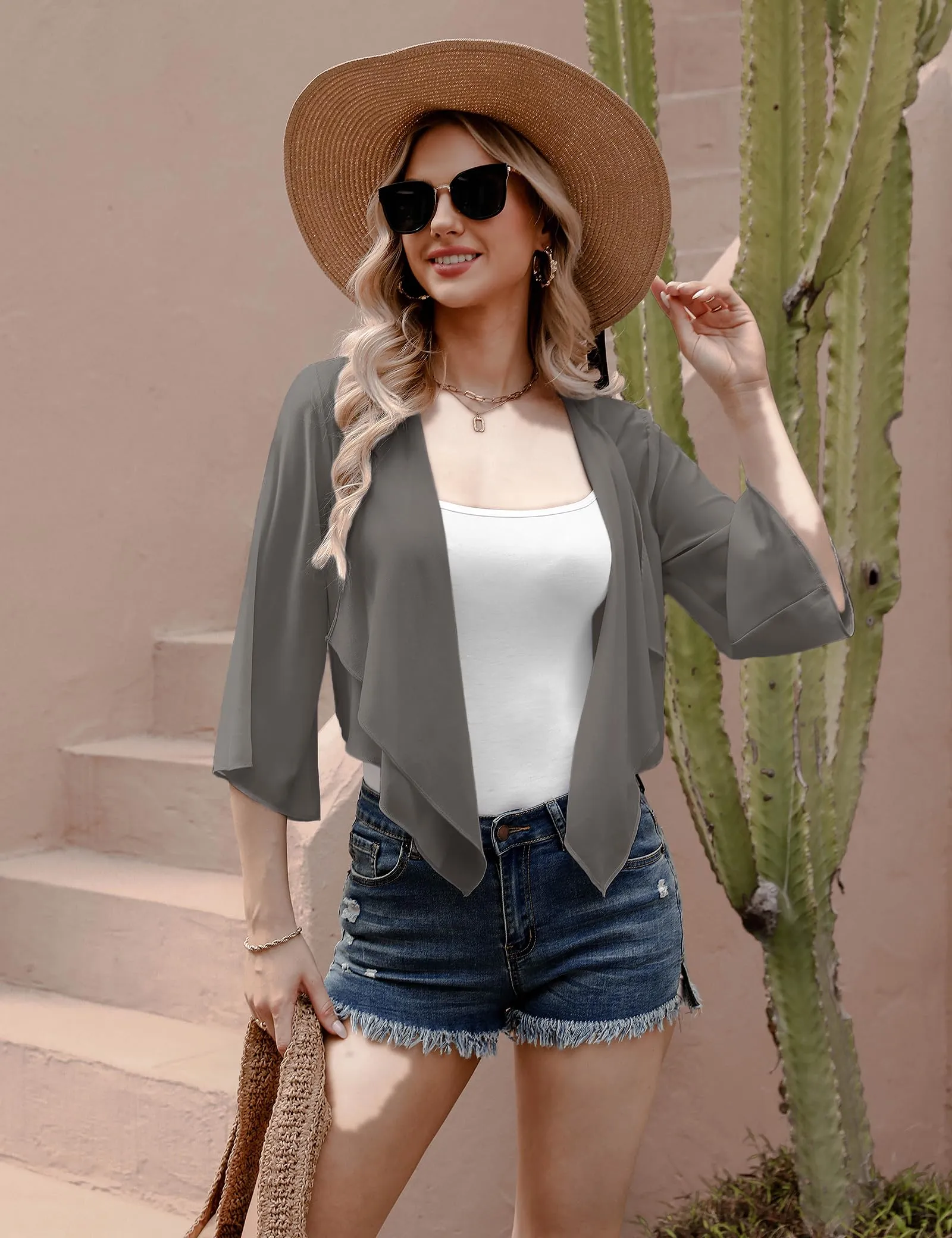 Aottori Coprispalle Donna in Chiffon, Grigio Scuro, XL - immagine 7