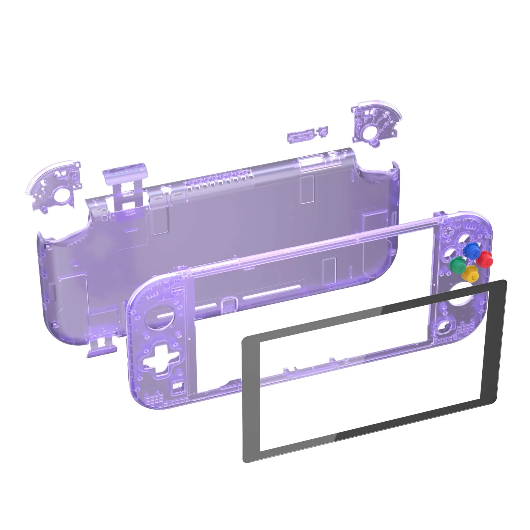 eXtremeRate Replacement Shell and ABXY Buttons for Nintendo Switch Lite with Tempered Glass Screen Protector - Transparent Atomic Purple - immagine 2