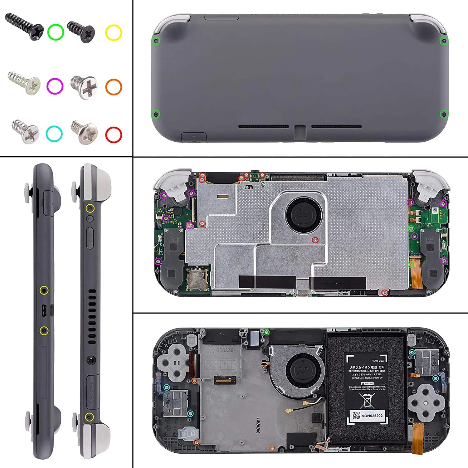 eXtremeRate Replacement Shell and ABXY Buttons for Nintendo Switch Lite with Tempered Glass Screen Protector - Transparent Atomic Purple - immagine 6