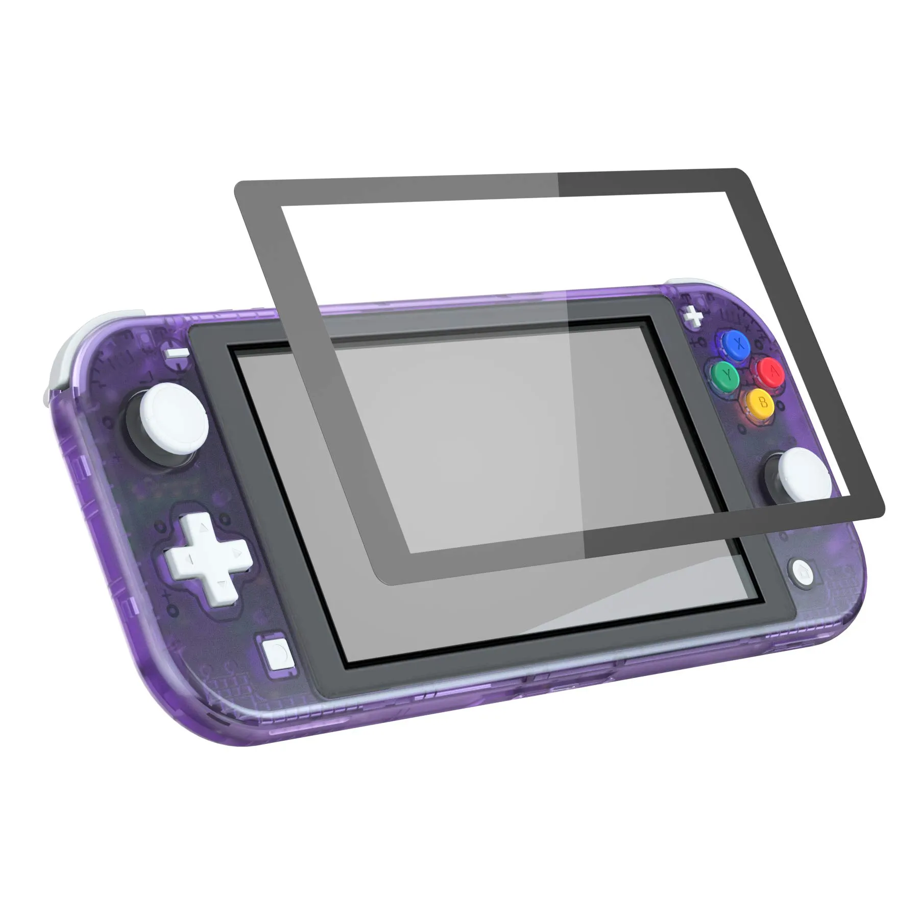 eXtremeRate Replacement Shell and ABXY Buttons for Nintendo Switch Lite with Tempered Glass Screen Protector - Transparent Atomic Purple - immagine 8