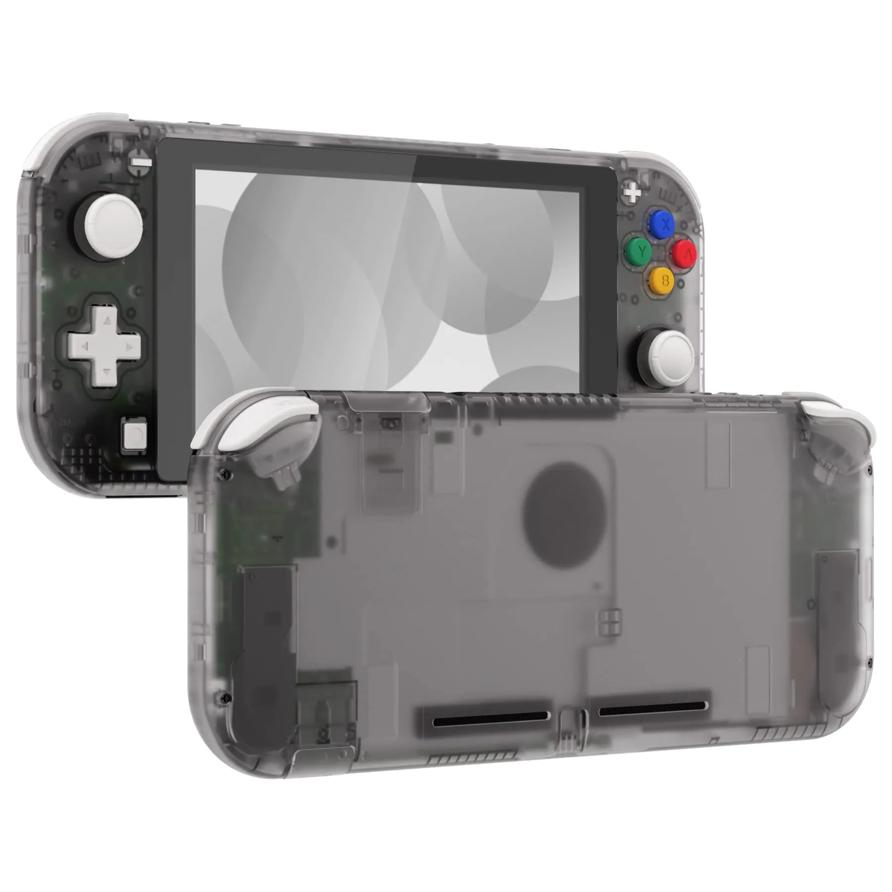 eXtremeRate Replacement Shell and ABXY Buttons for Nintendo Switch Lite with Tempered Glass Screen Protector - Transparent Black - immagine 1