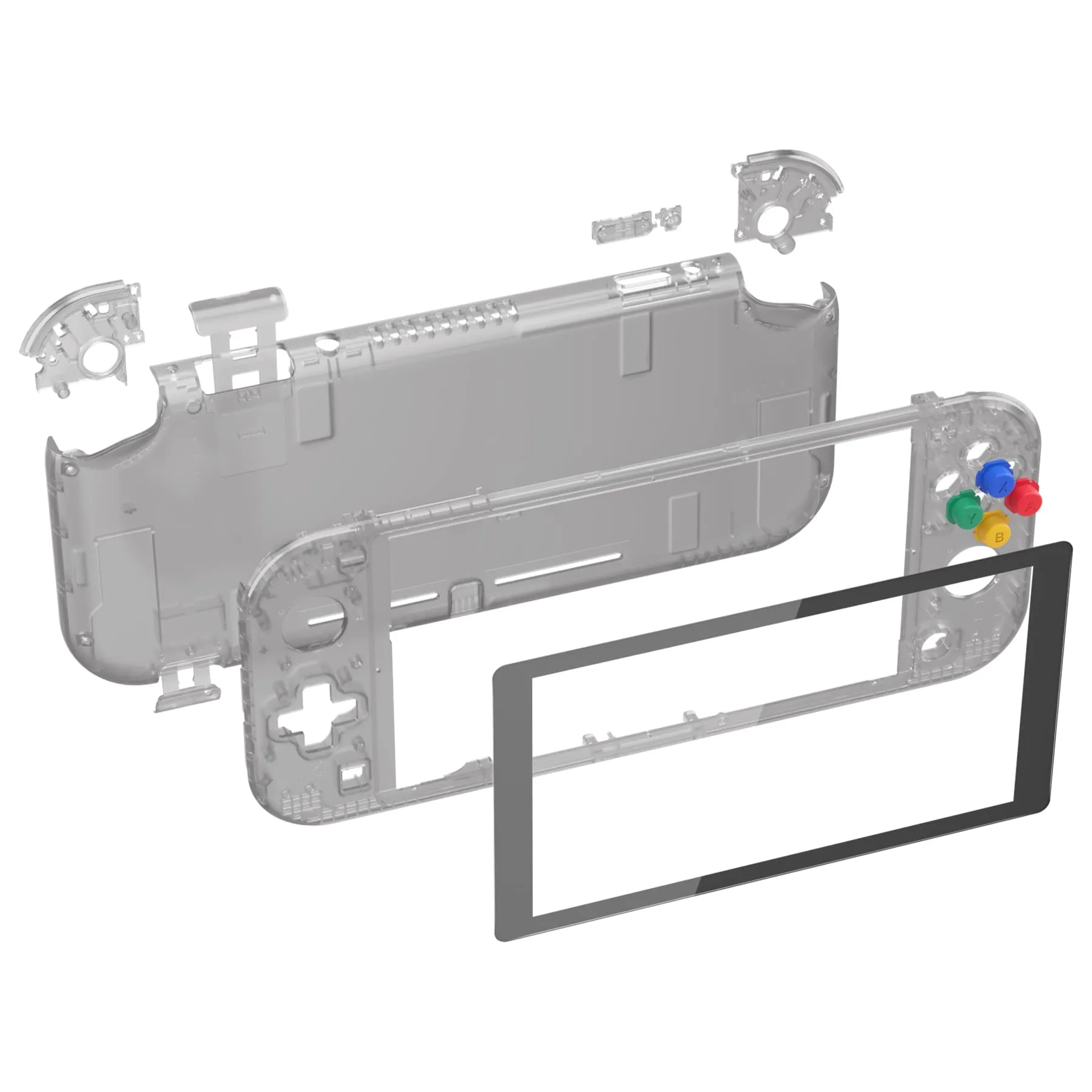 eXtremeRate Replacement Shell and ABXY Buttons for Nintendo Switch Lite with Tempered Glass Screen Protector - Transparent Black - immagine 2
