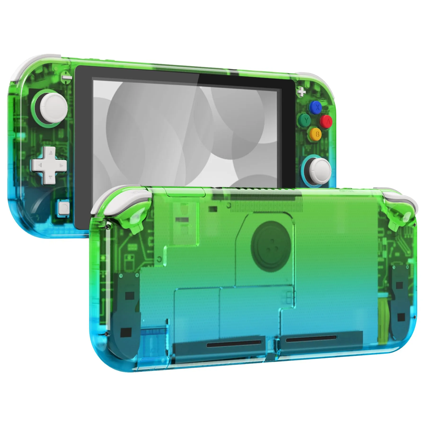 eXtremeRate Replacement Shell and ABXY Buttons for Nintendo Switch Lite with Tempered Glass Screen Protector - Gradient Green Blue & Black - immagine 1