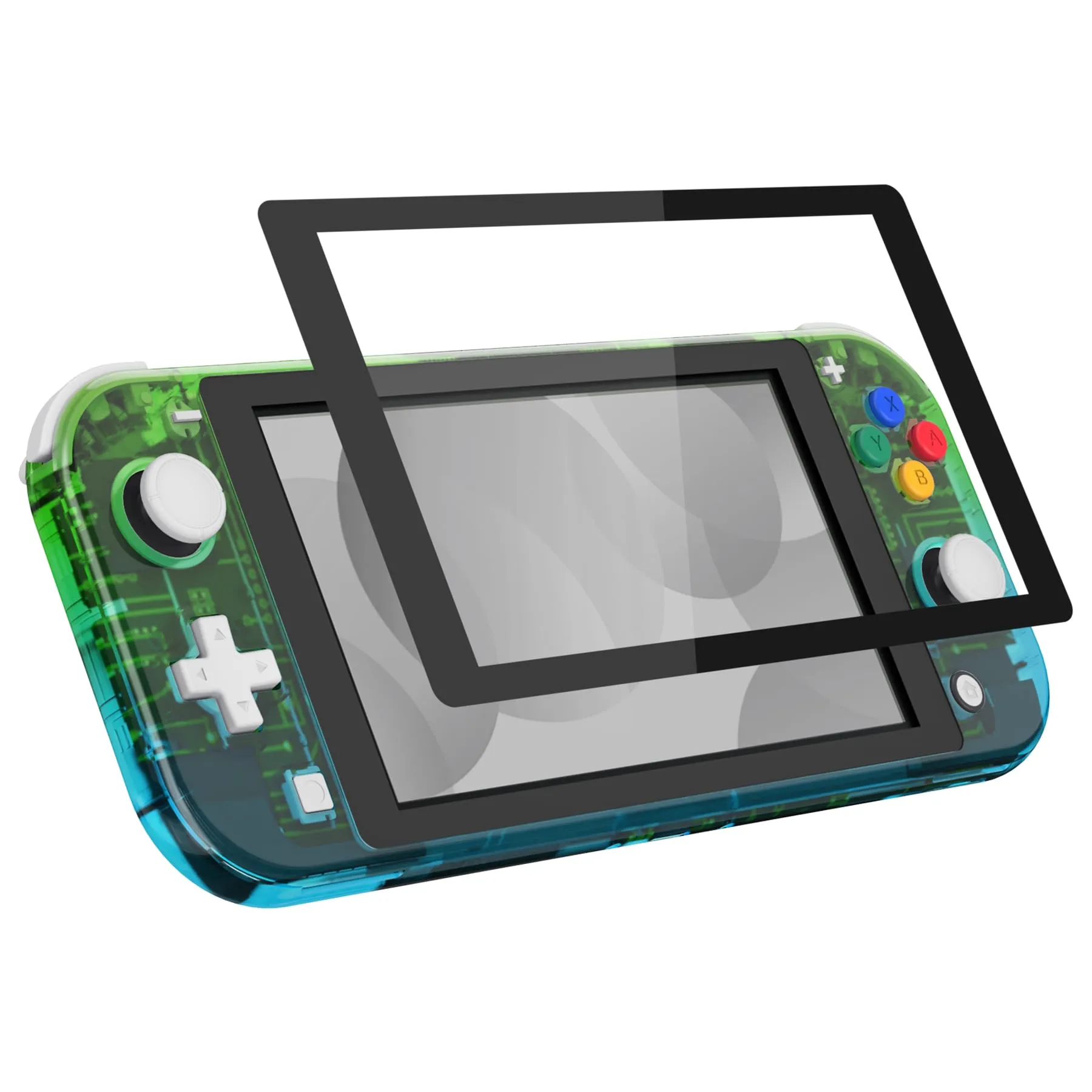 eXtremeRate Replacement Shell and ABXY Buttons for Nintendo Switch Lite with Tempered Glass Screen Protector - Gradient Green Blue & Black - immagine 4