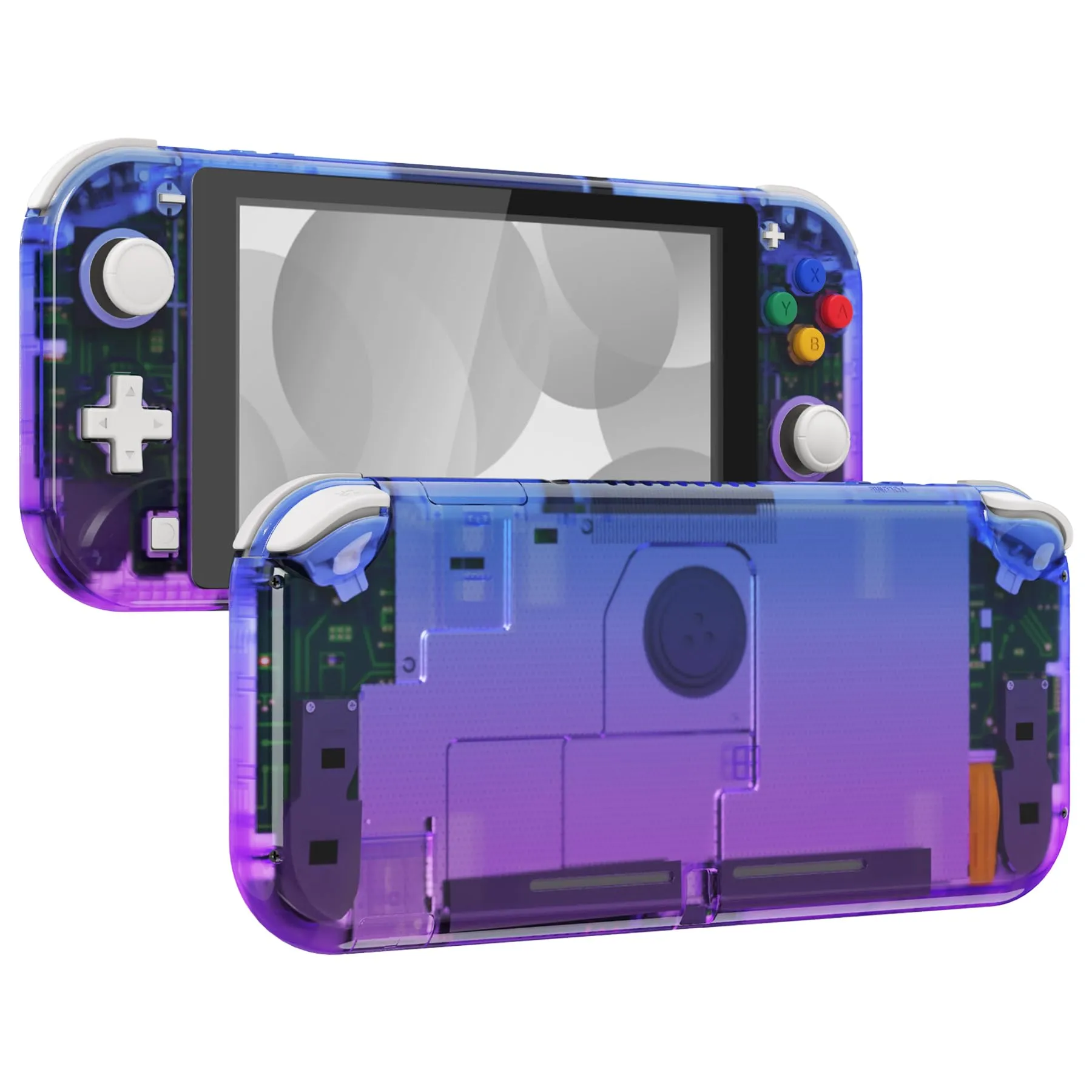 eXtremeRate Replacement Shell and ABXY Buttons for Nintendo Switch Lite with Tempered Glass Screen Protector - Gradient Blue Purple & Black - immagine 1