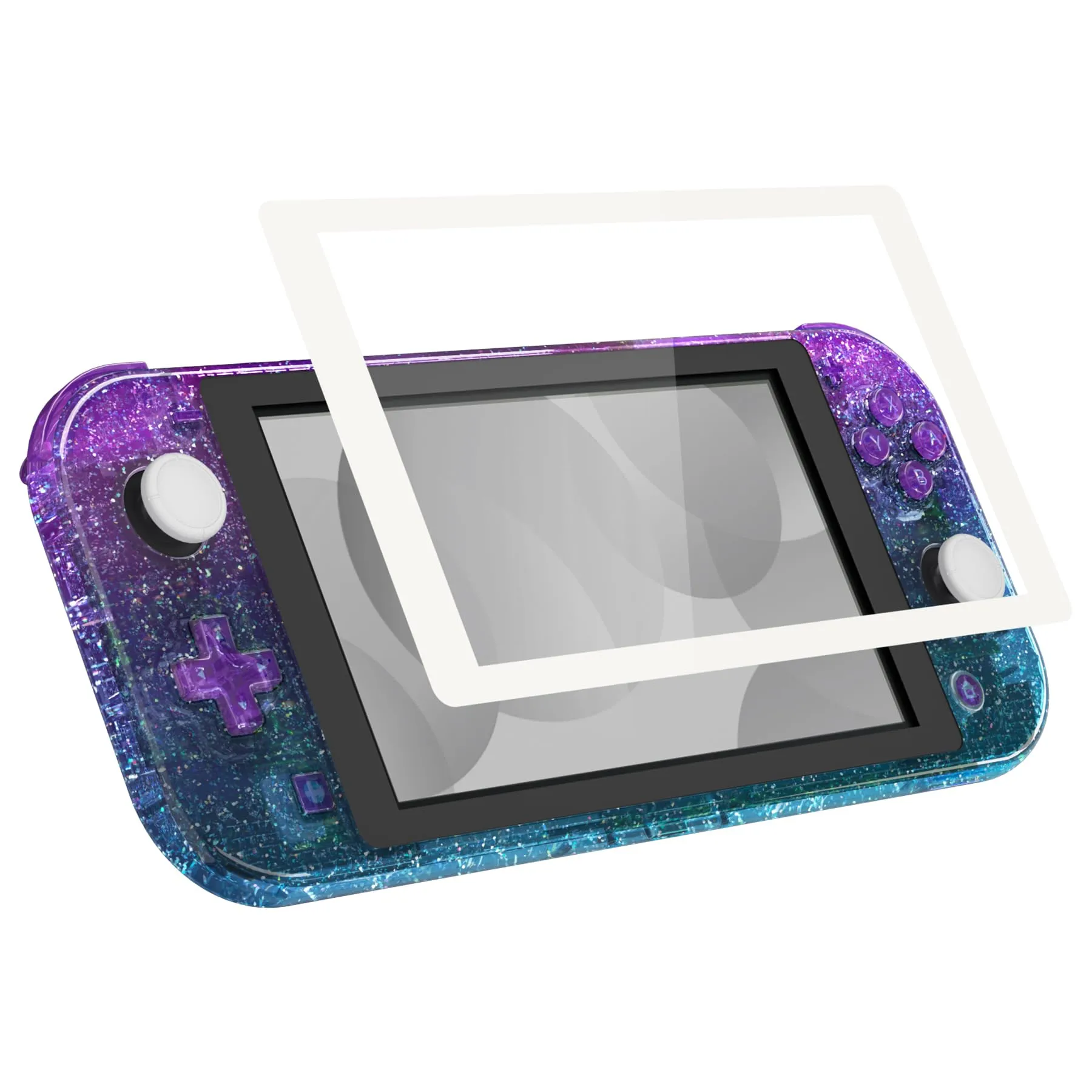 eXtremeRate Replacement Shell and Buttons for Nintendo Switch Lite with Tempered Glass Screen Protector - Glitter Gradient Purple Cyan & White - immagine 8