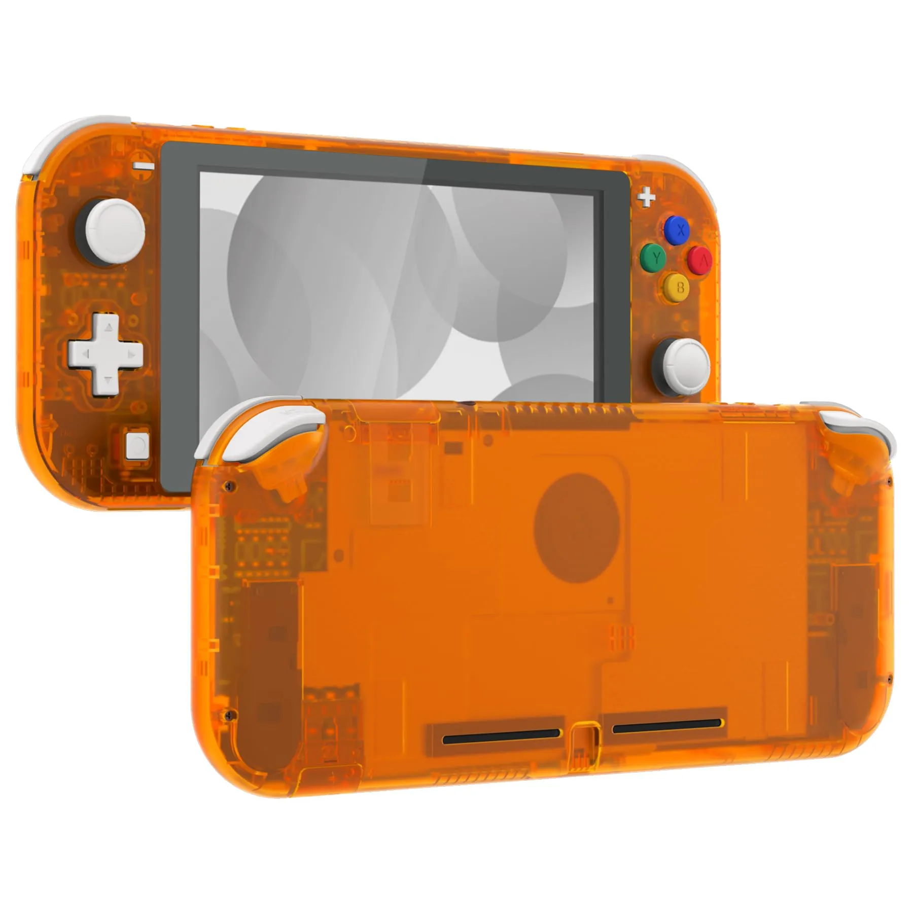 eXtremeRate Replacement Shell and ABXY Buttons for Nintendo Switch Lite with Tempered Glass Screen Protector - Transparent Orange - immagine 1