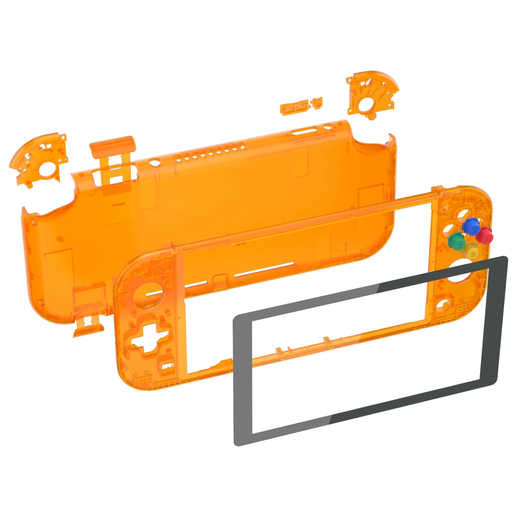 eXtremeRate Replacement Shell and ABXY Buttons for Nintendo Switch Lite with Tempered Glass Screen Protector - Transparent Orange - immagine 2