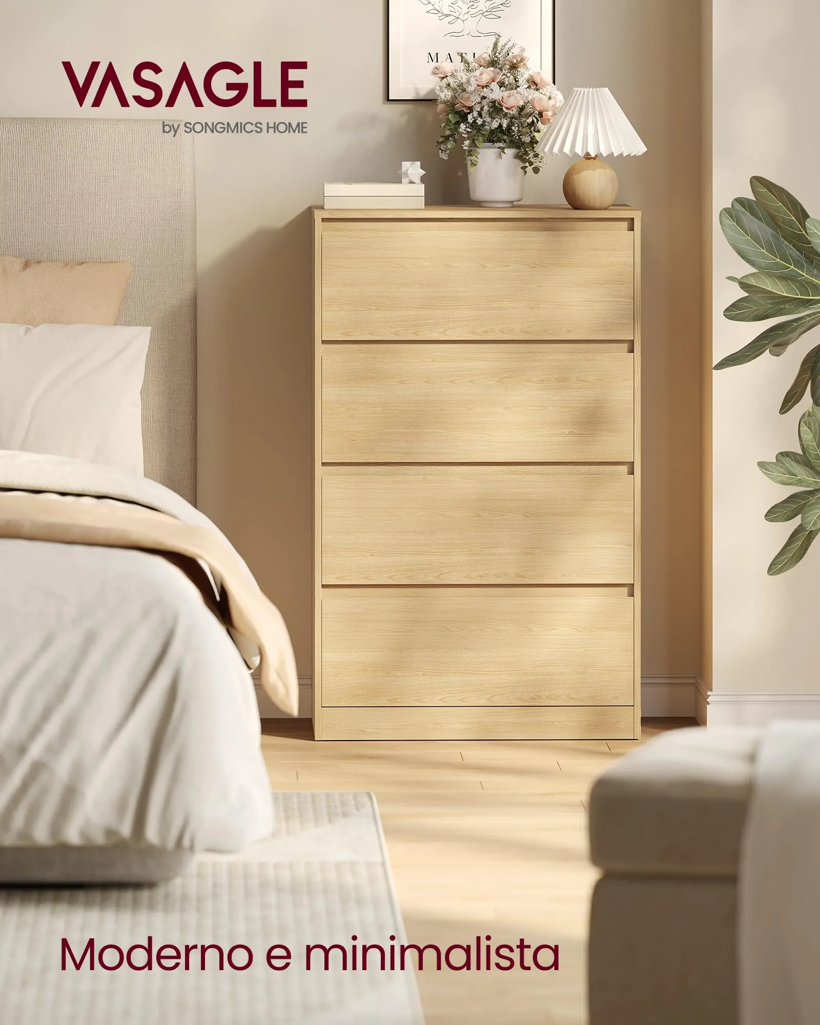 VASAGLE Cassettiera Moderna con 4 Cassetti LTS614YJ01 - immagine 2