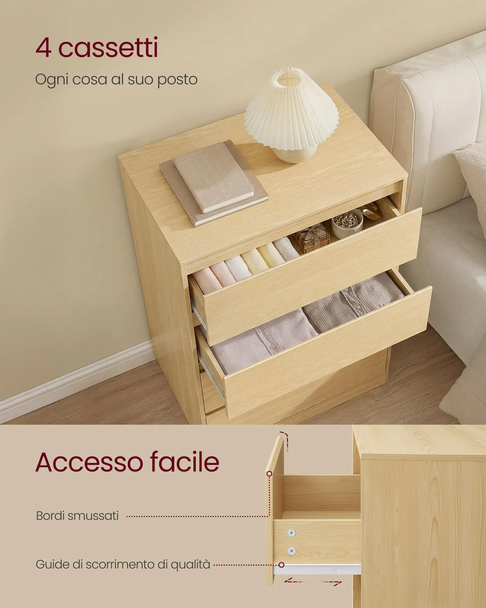 VASAGLE Cassettiera Moderna con 4 Cassetti LTS614YJ01 - immagine 3