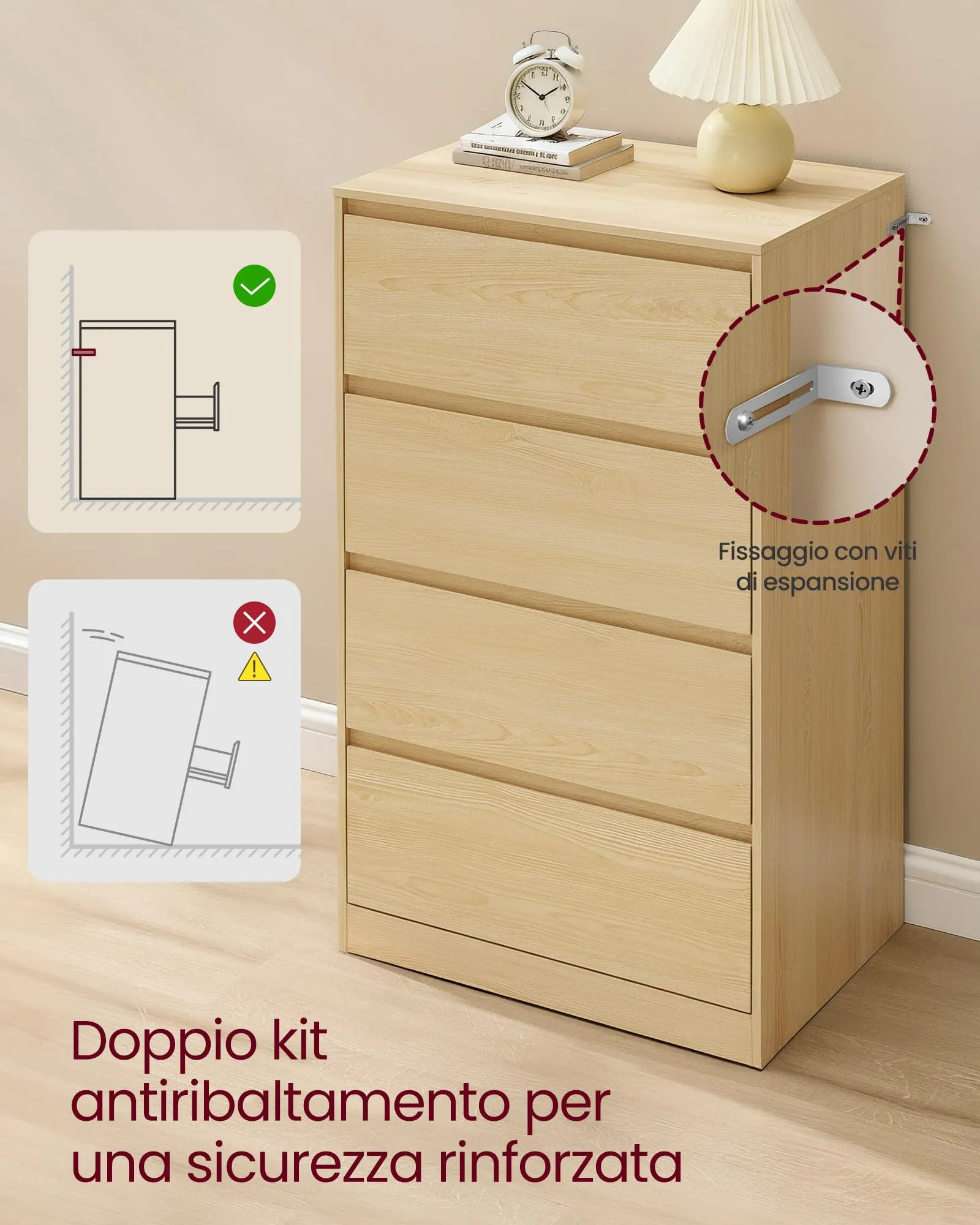 VASAGLE Cassettiera Moderna con 4 Cassetti LTS614YJ01 - immagine 6
