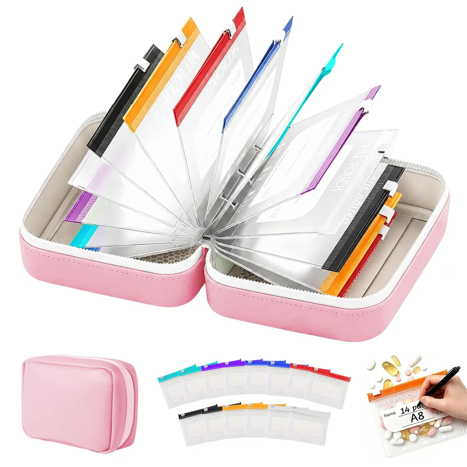 PUGTOW Set di Sacchetti per Pillole Impermeabili con 14 Bustine Colorate, A8 - immagine 1