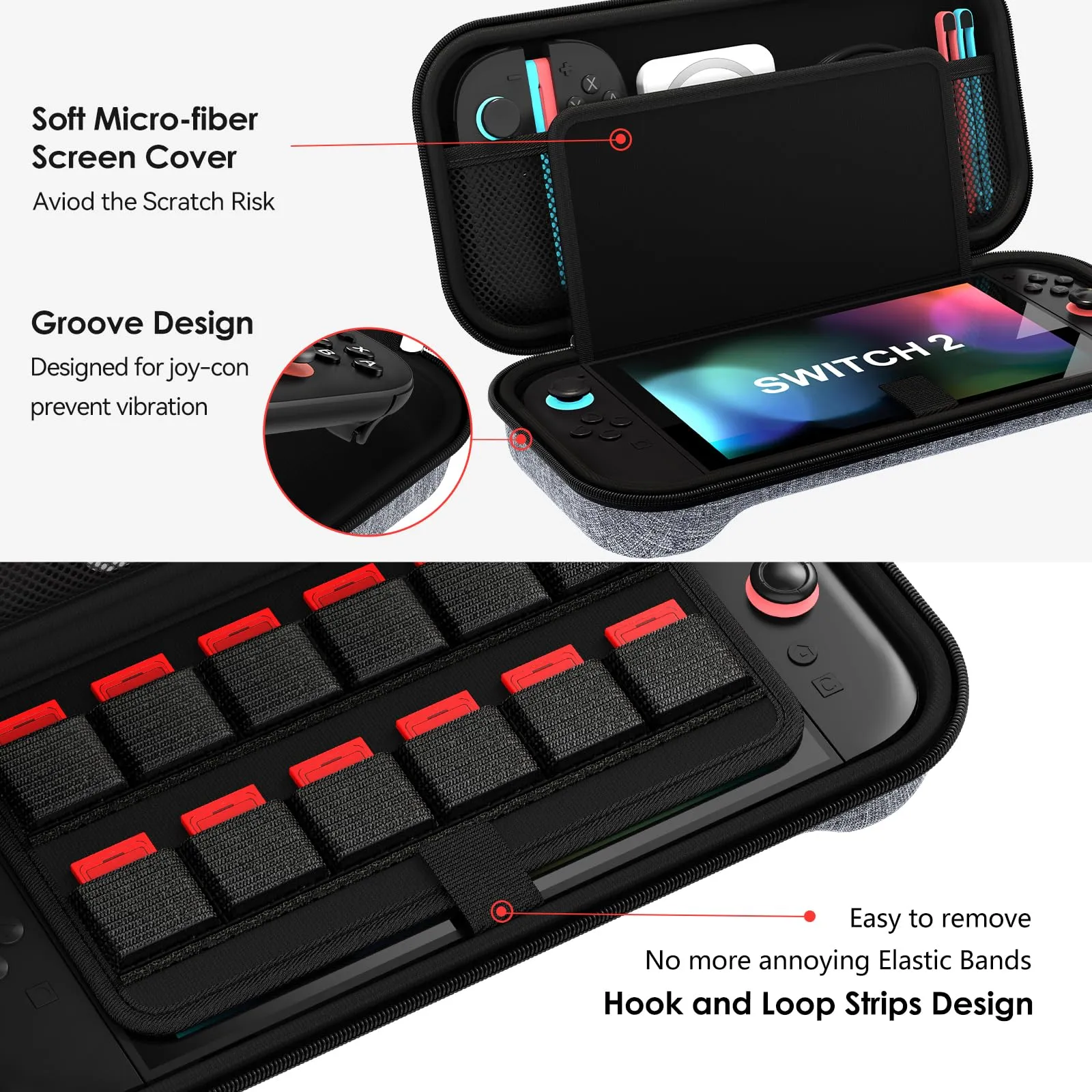 iVoler Custodia Rigida per Nintendo Switch 2 (2025), Case Protettivo da Viaggio con Slot per 12 Giochi - Grigio - immagine 3