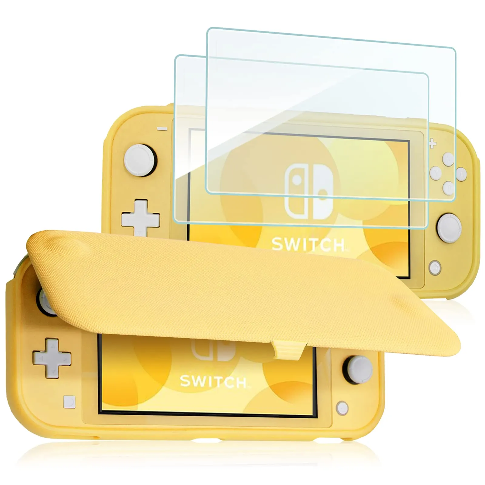 ProCase Custodia Folio con 2 Vetri Temperati per Nintendo Switch Lite 2019, Copertura Frontale Staccabile Magnetica - Giallo - immagine 1