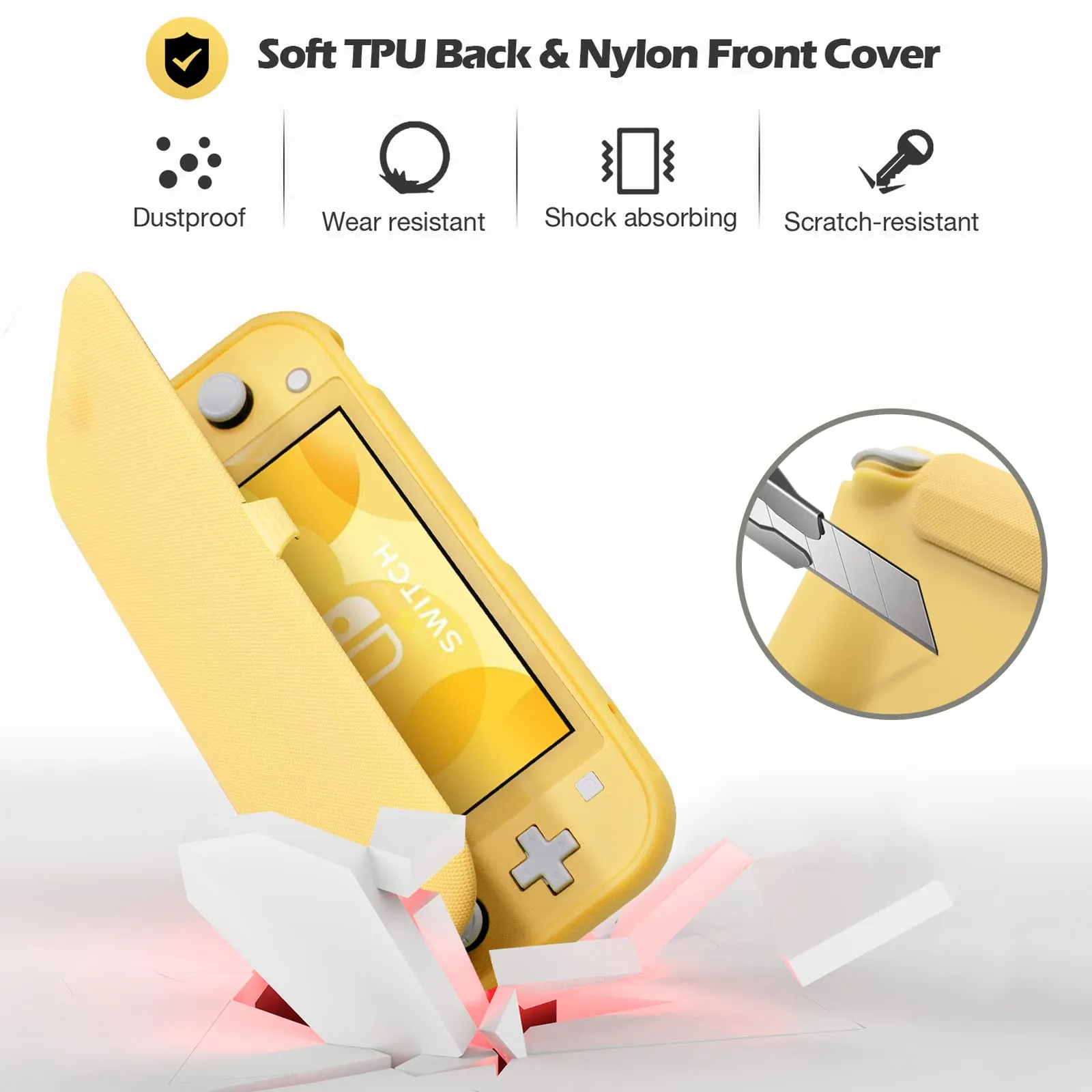 ProCase Custodia Folio con 2 Vetri Temperati per Nintendo Switch Lite 2019, Copertura Frontale Staccabile Magnetica - Giallo - immagine 3