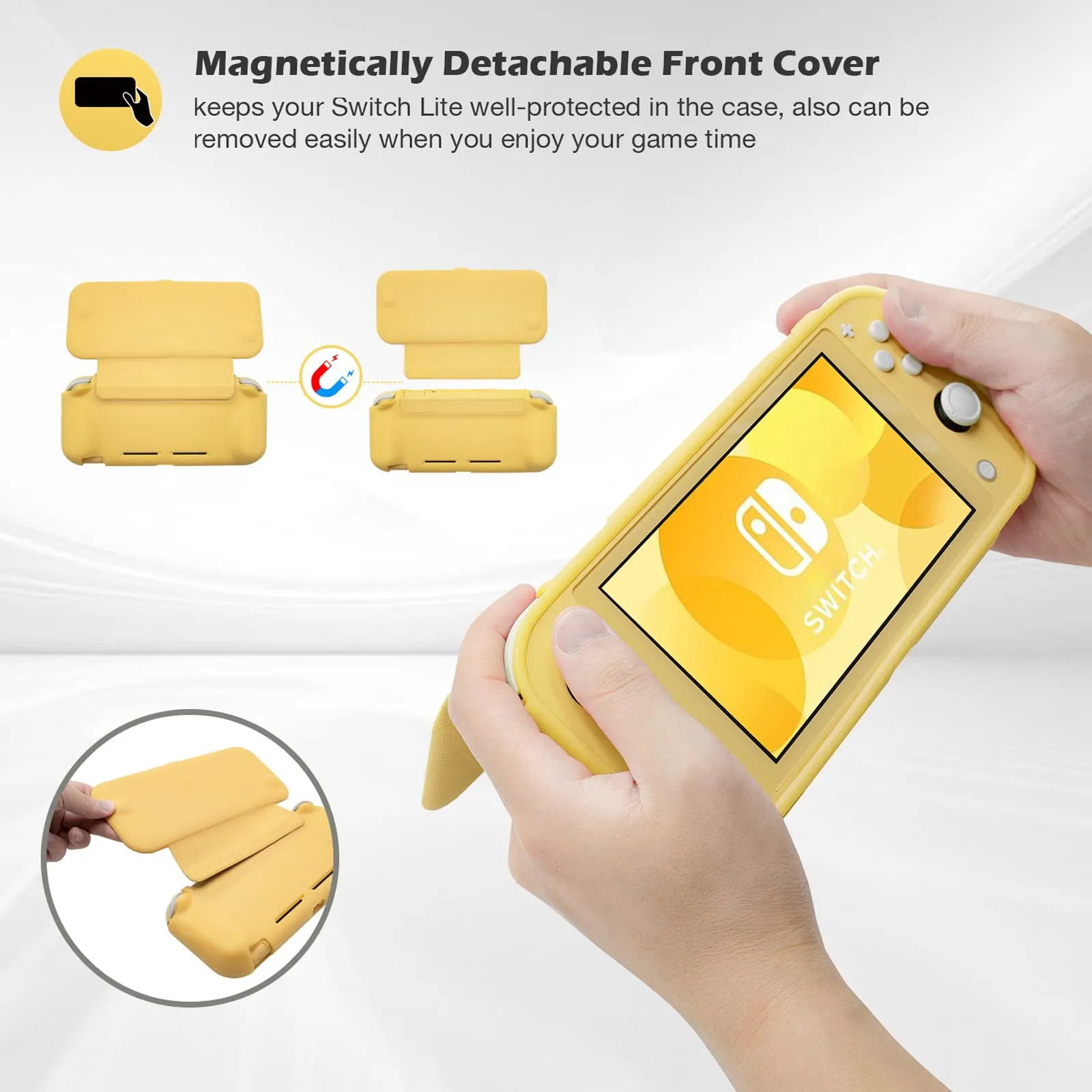 ProCase Custodia Folio con 2 Vetri Temperati per Nintendo Switch Lite 2019, Copertura Frontale Staccabile Magnetica - Giallo - immagine 4