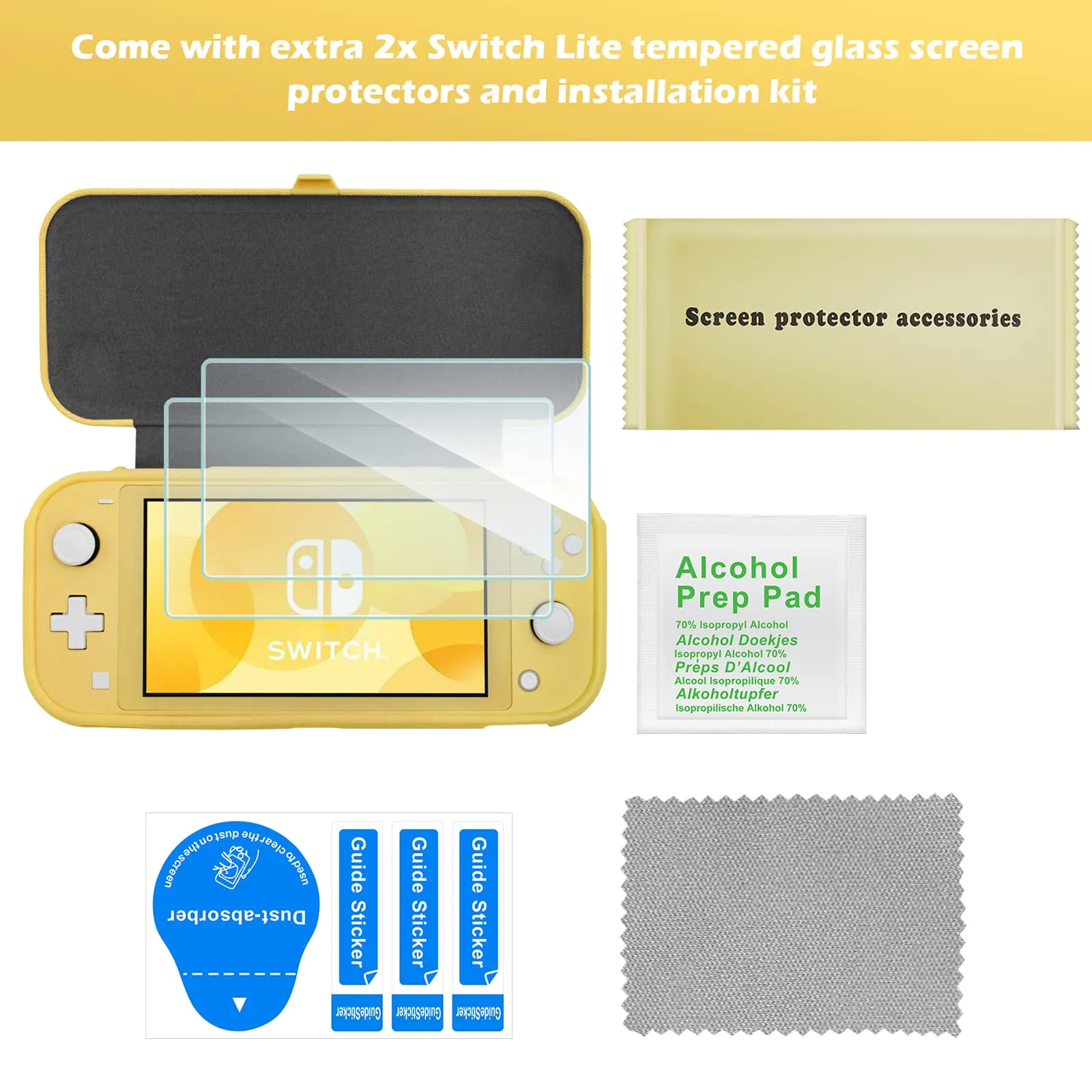 ProCase Custodia Folio con 2 Vetri Temperati per Nintendo Switch Lite 2019, Copertura Frontale Staccabile Magnetica - Giallo - immagine 6