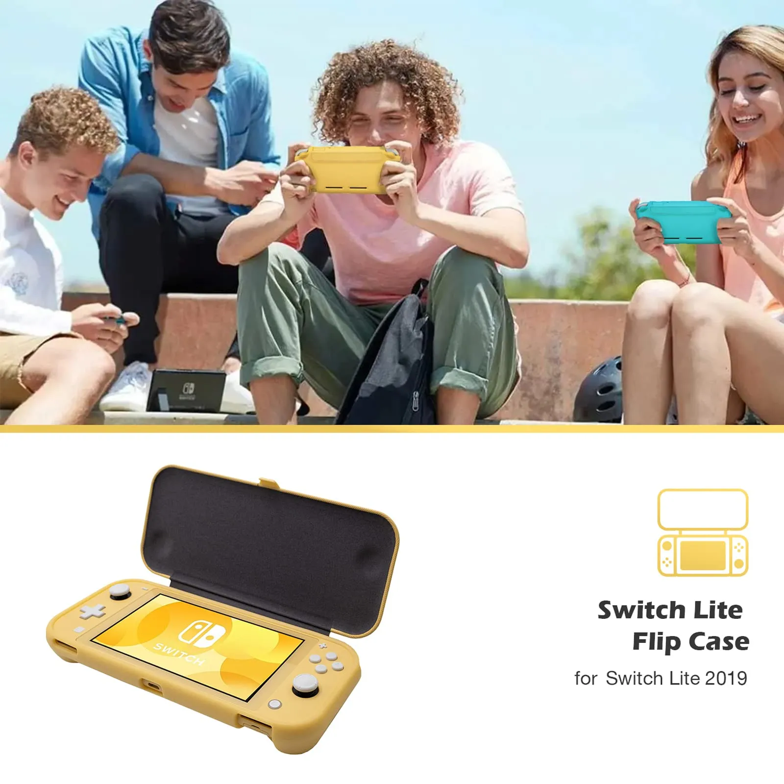 ProCase Custodia Folio con 2 Vetri Temperati per Nintendo Switch Lite 2019, Copertura Frontale Staccabile Magnetica - Giallo - immagine 8