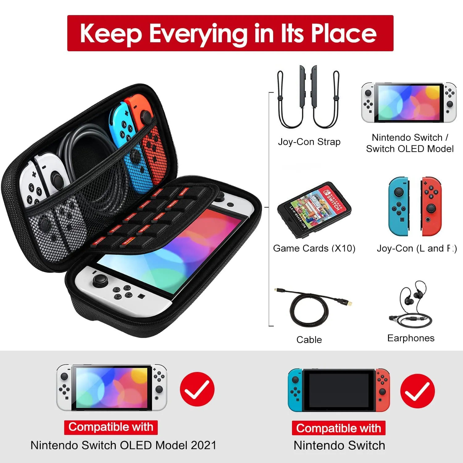 iVoler Custodia Rigida per Nintendo Switch e Nintendo Switch OLED - Nero - immagine 2