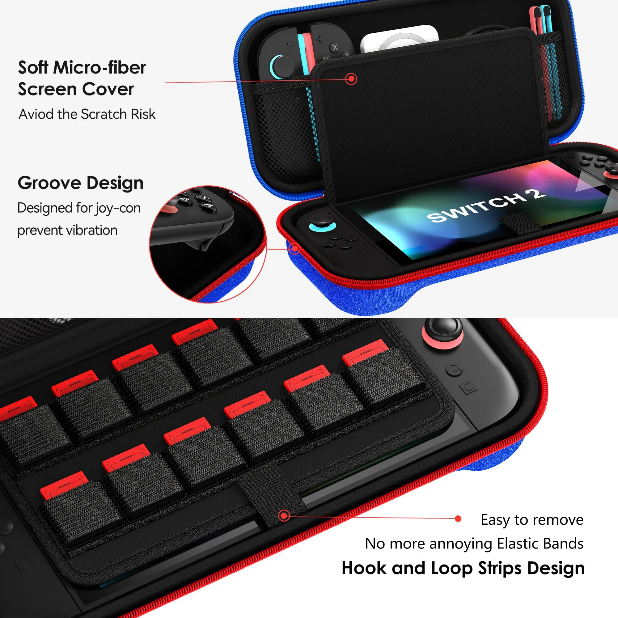 iVoler Custodia Rigida per Nintendo Switch 2 (2025), Case Protettivo da Viaggio con Slot per 12 Giochi - Rosso+Blu - immagine 3