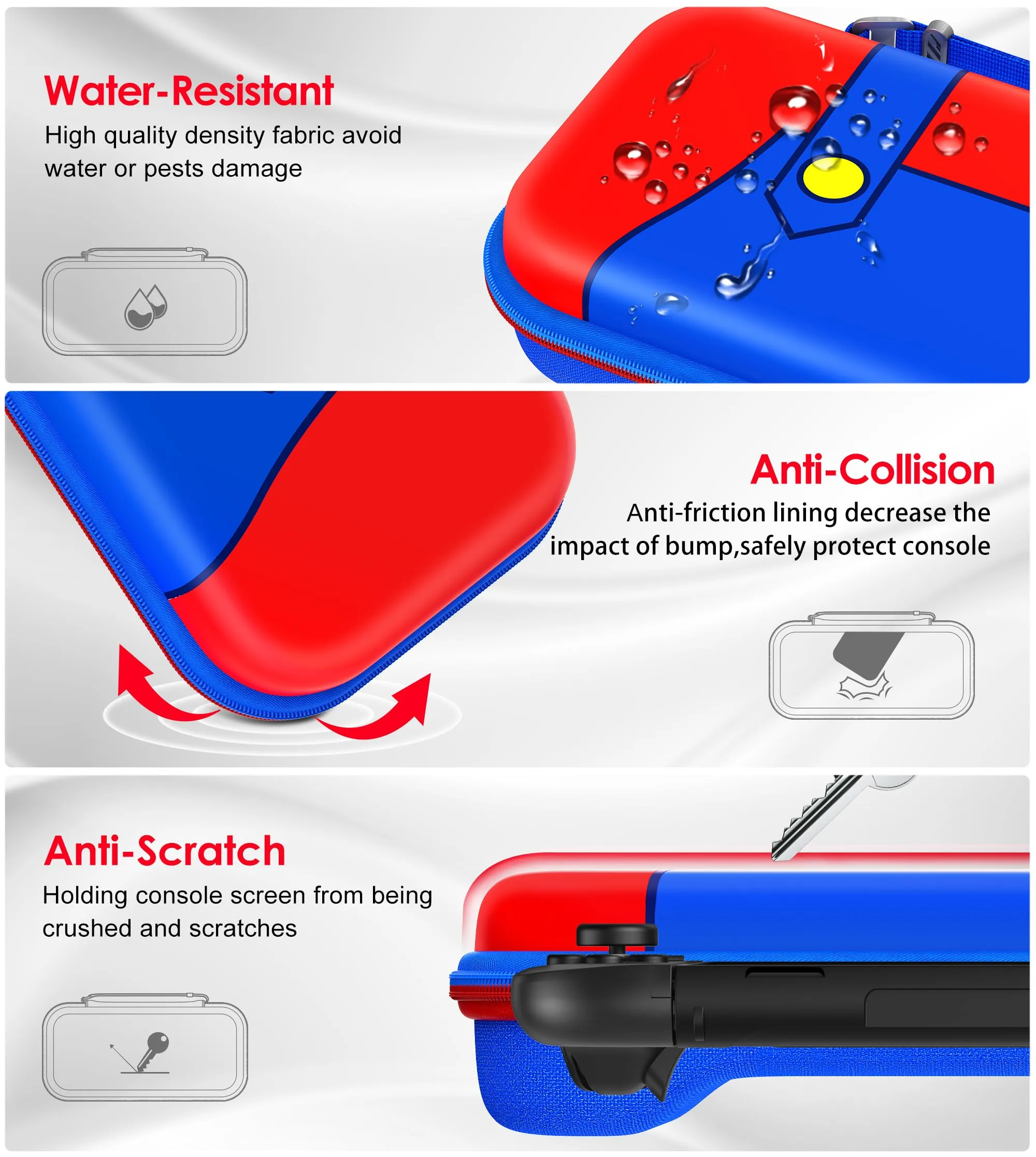 iVoler Custodia Rigida per Nintendo Switch 2 (2025), Case Protettivo da Viaggio con Slot per 12 Giochi - Rosso+Blu - immagine 5