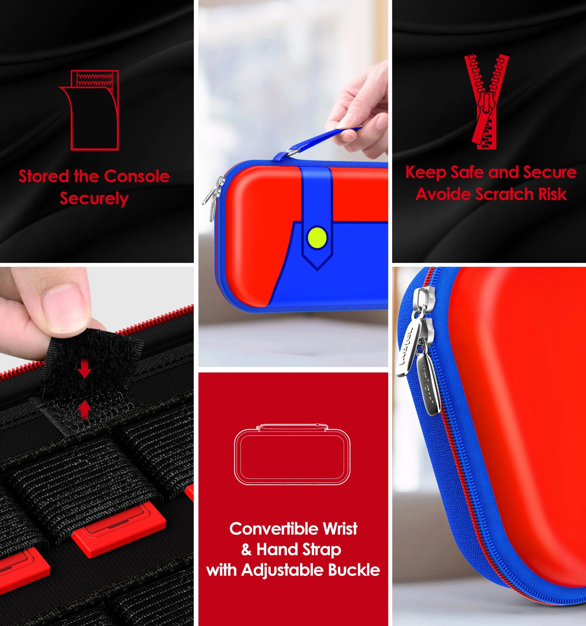 iVoler Custodia Rigida per Nintendo Switch 2 (2025), Case Protettivo da Viaggio con Slot per 12 Giochi - Rosso+Blu - immagine 6