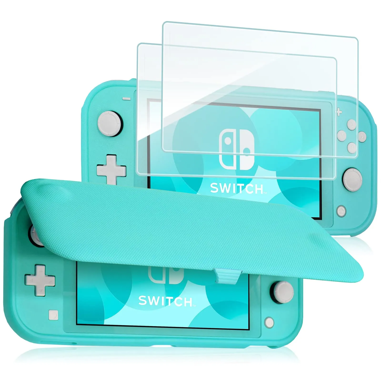 ProCase Custodia Folio con Vetro Temperato per Nintendo Switch Lite 2019, Copertura Frontale Staccabile Magnetica - Turchese - immagine 1