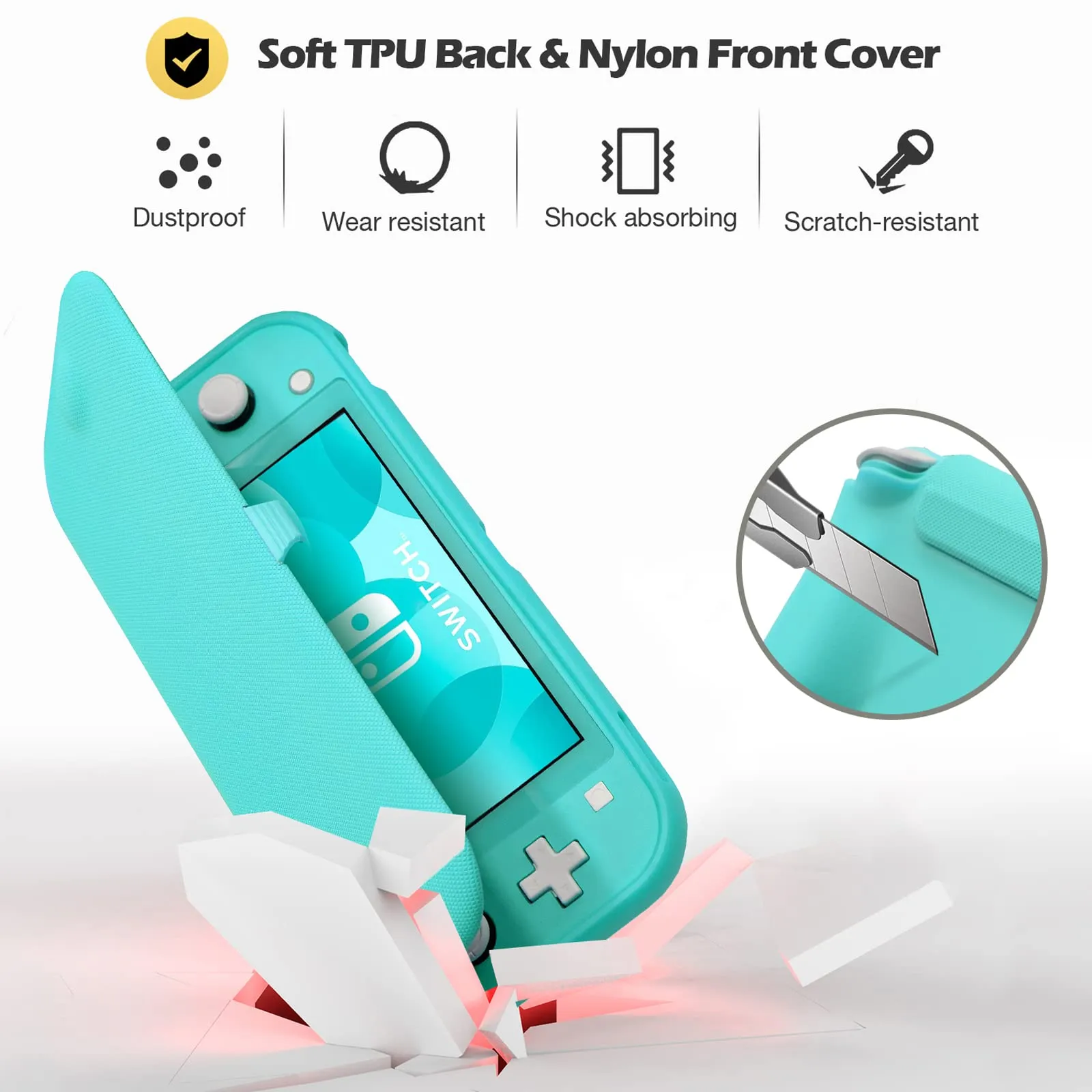 ProCase Custodia Folio con Vetro Temperato per Nintendo Switch Lite 2019, Copertura Frontale Staccabile Magnetica - Turchese - immagine 3