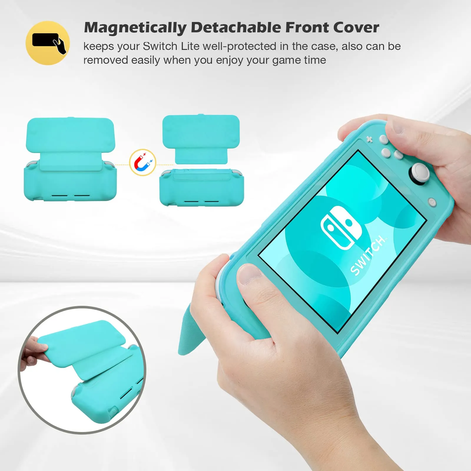 ProCase Custodia Folio con Vetro Temperato per Nintendo Switch Lite 2019, Copertura Frontale Staccabile Magnetica - Turchese - immagine 4