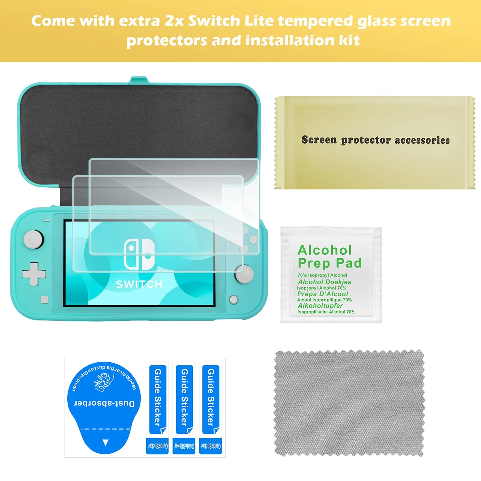 ProCase Custodia Folio con Vetro Temperato per Nintendo Switch Lite 2019, Copertura Frontale Staccabile Magnetica - Turchese - immagine 6