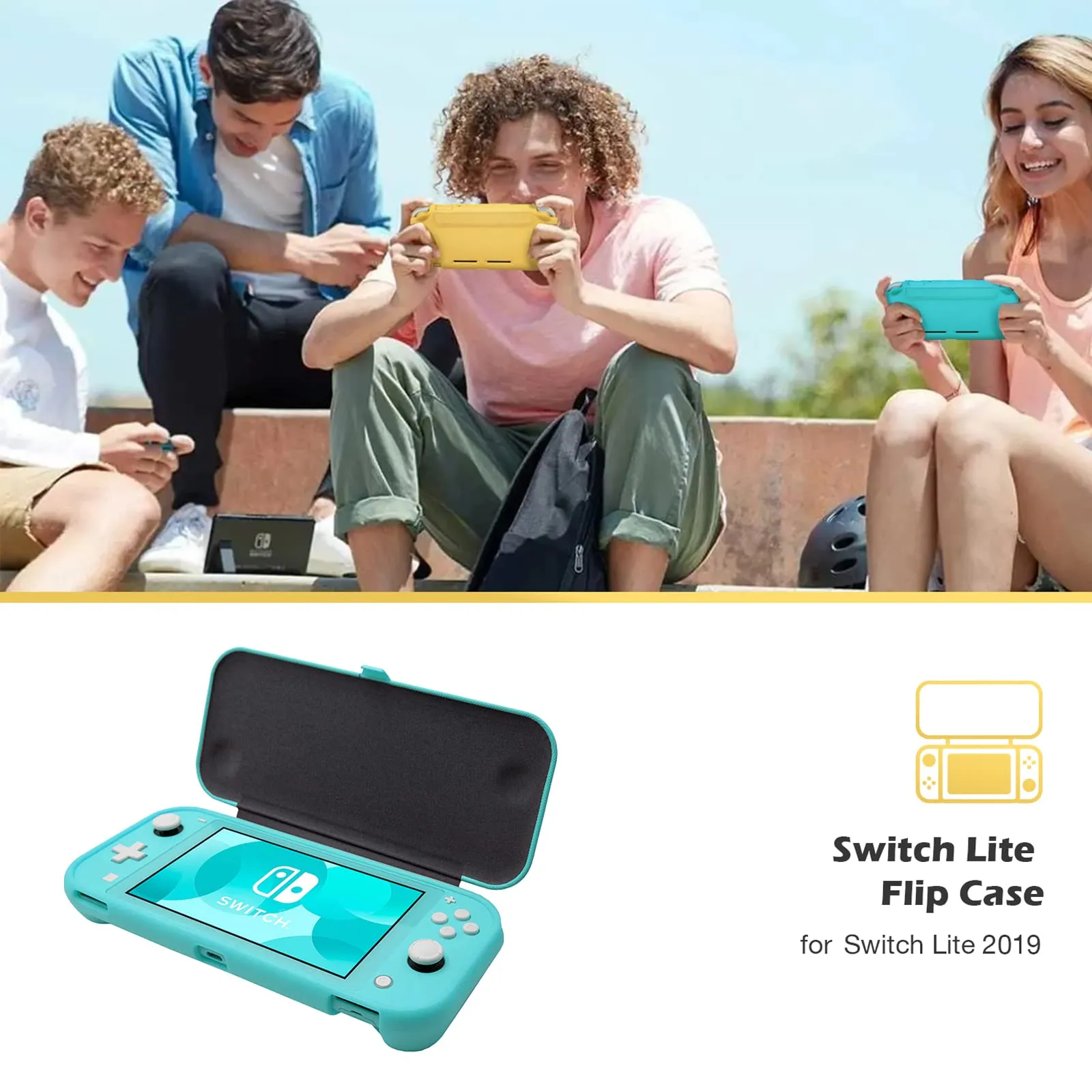 ProCase Custodia Folio con Vetro Temperato per Nintendo Switch Lite 2019, Copertura Frontale Staccabile Magnetica - Turchese - immagine 8