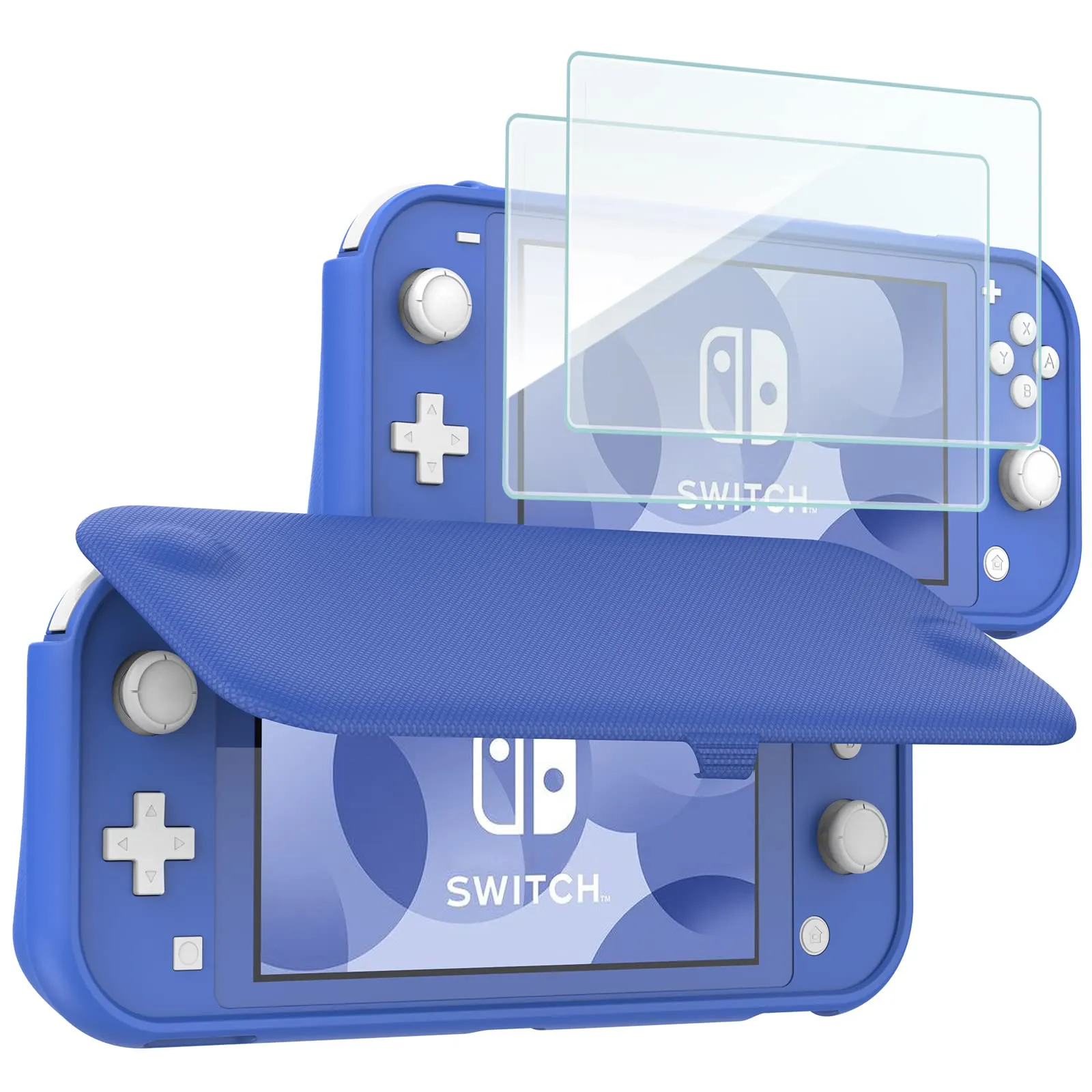 ProCase Custodia Folio Protettiva con 2 Vetri Temperati per Nintendo Switch Lite 2019, Copertura Frontale Staccabile Magnetica (Blu) - immagine 1
