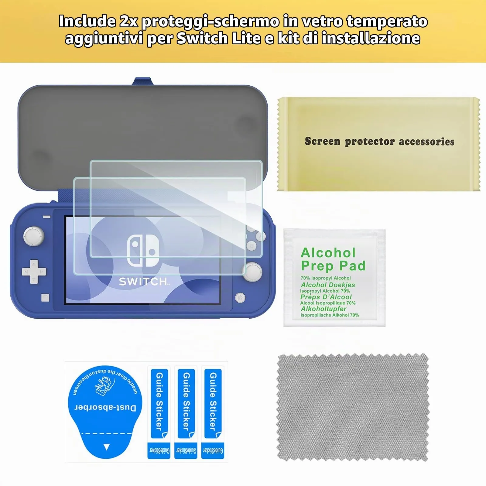 ProCase Custodia Folio Protettiva con 2 Vetri Temperati per Nintendo Switch Lite 2019, Copertura Frontale Staccabile Magnetica (Blu) - immagine 3
