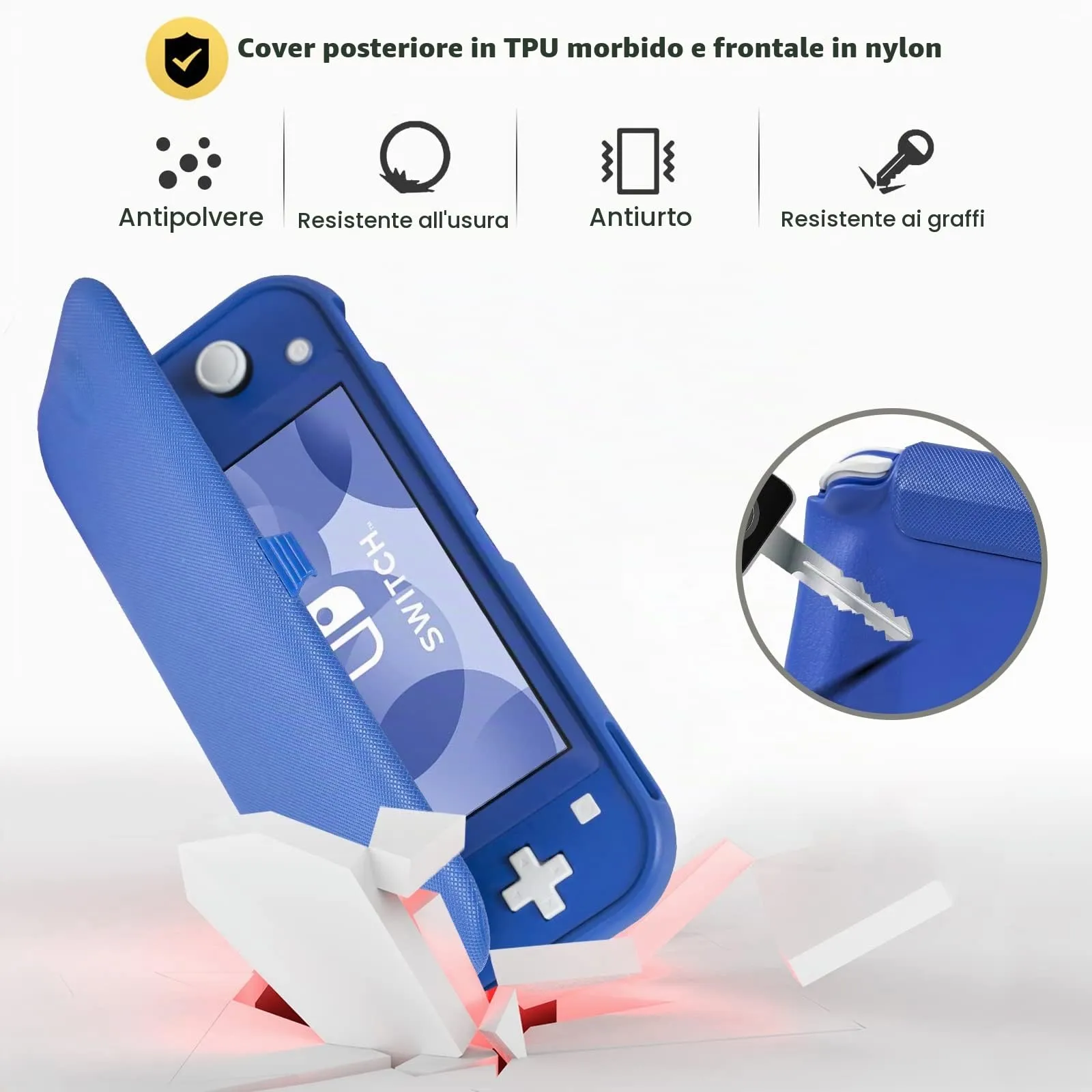 ProCase Custodia Folio Protettiva con 2 Vetri Temperati per Nintendo Switch Lite 2019, Copertura Frontale Staccabile Magnetica (Blu) - immagine 4