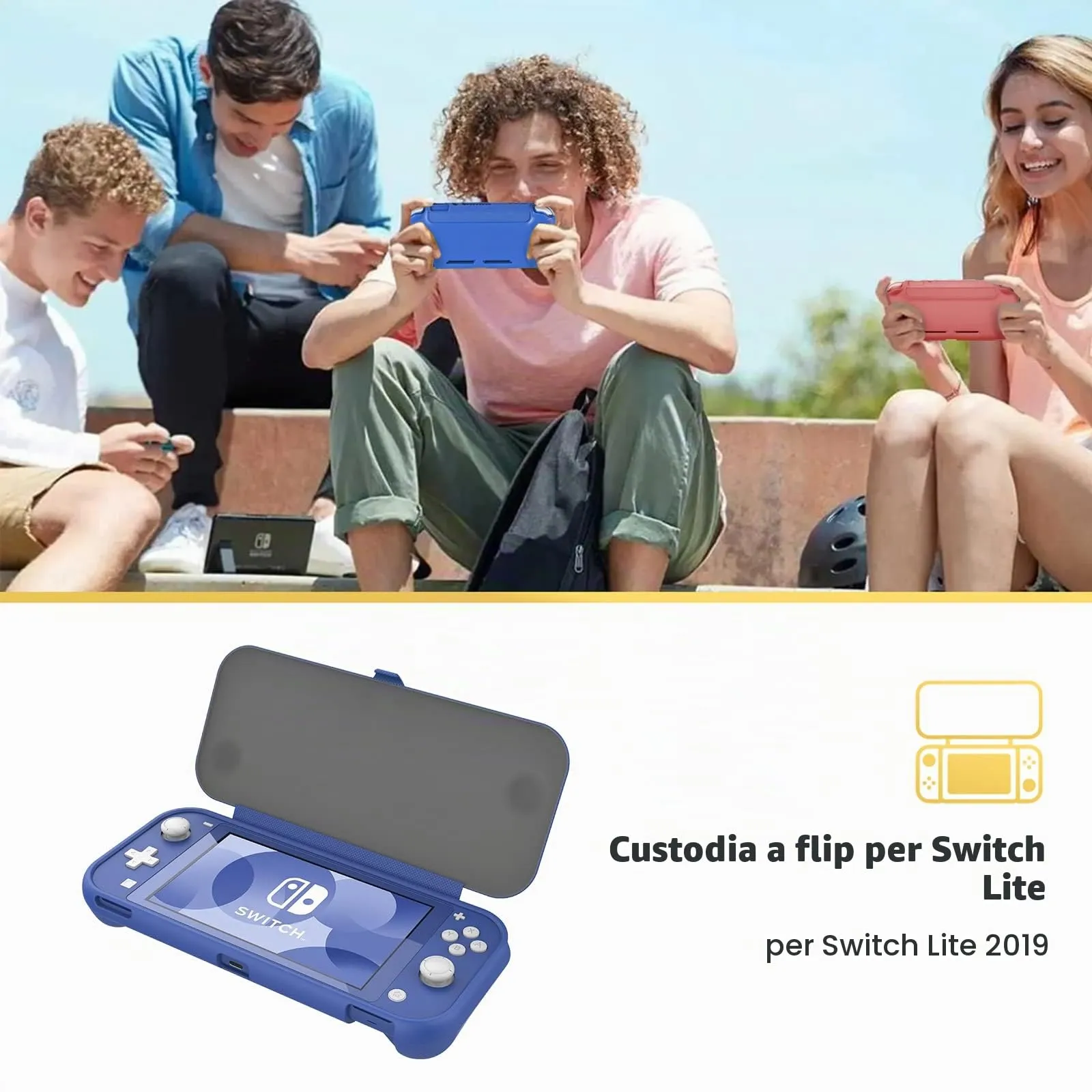 ProCase Custodia Folio Protettiva con 2 Vetri Temperati per Nintendo Switch Lite 2019, Copertura Frontale Staccabile Magnetica (Blu) - immagine 8