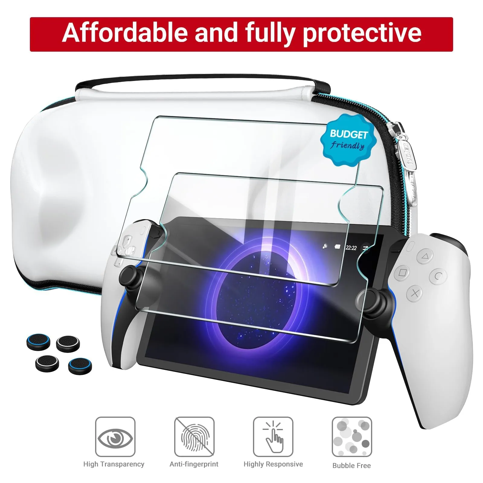 iVoler Custodia Rigida per PlayStation Portal con 2 Pellicole in Vetro Temperato - Bianco - immagine 4