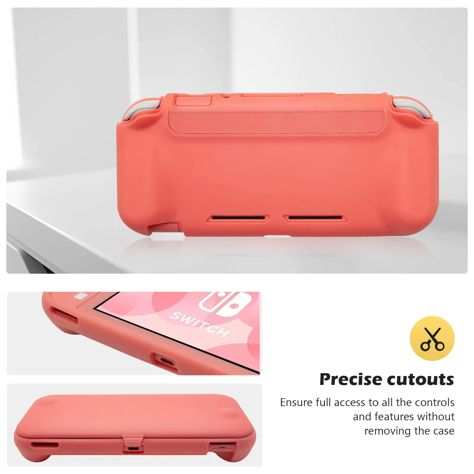 ProCase Custodia Folio con 2 Vetri Temperati per Nintendo Switch Lite 2019, Copertura Frontale Magnetica Staccabile - Corallo - immagine 5