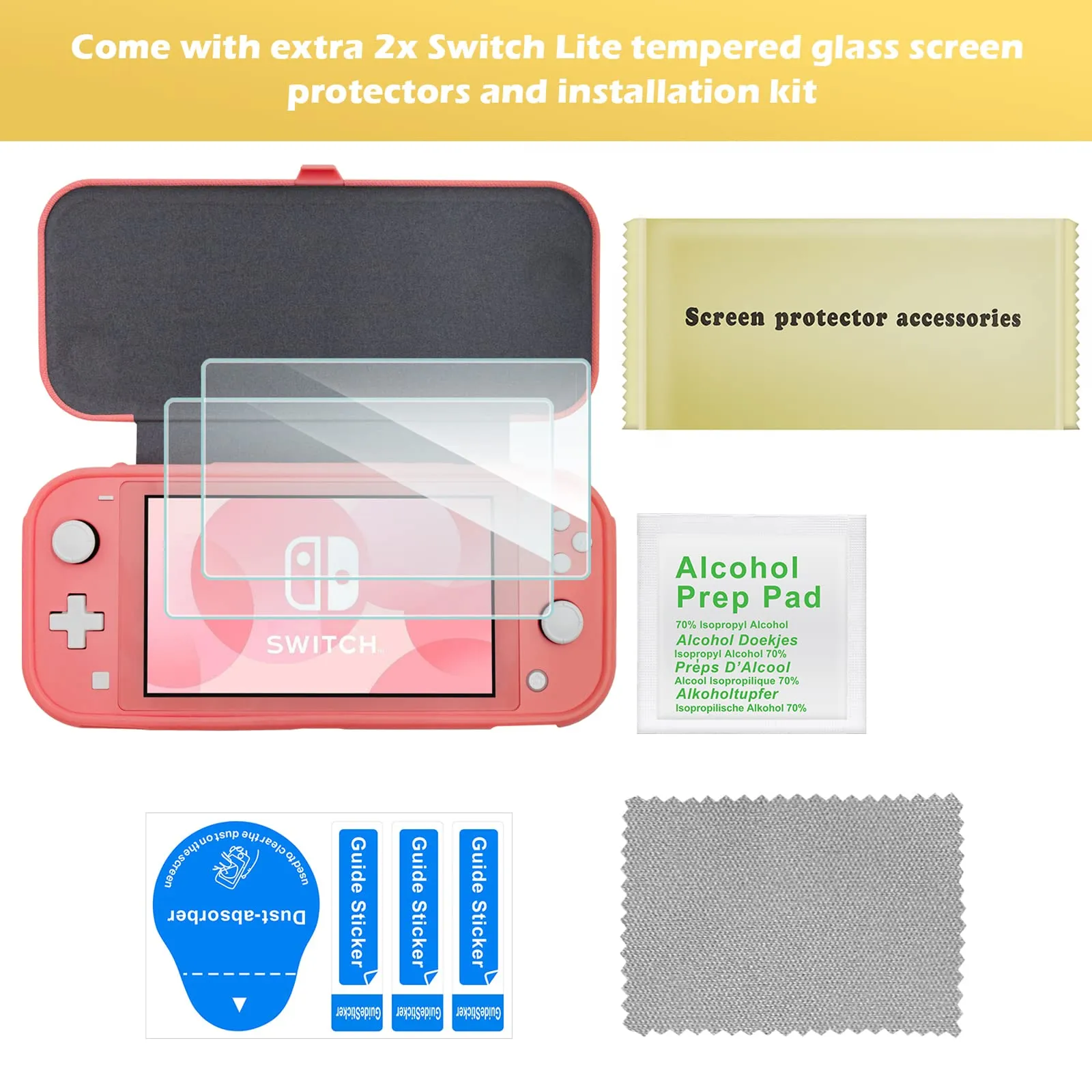 ProCase Custodia Folio con 2 Vetri Temperati per Nintendo Switch Lite 2019, Copertura Frontale Magnetica Staccabile - Corallo - immagine 6