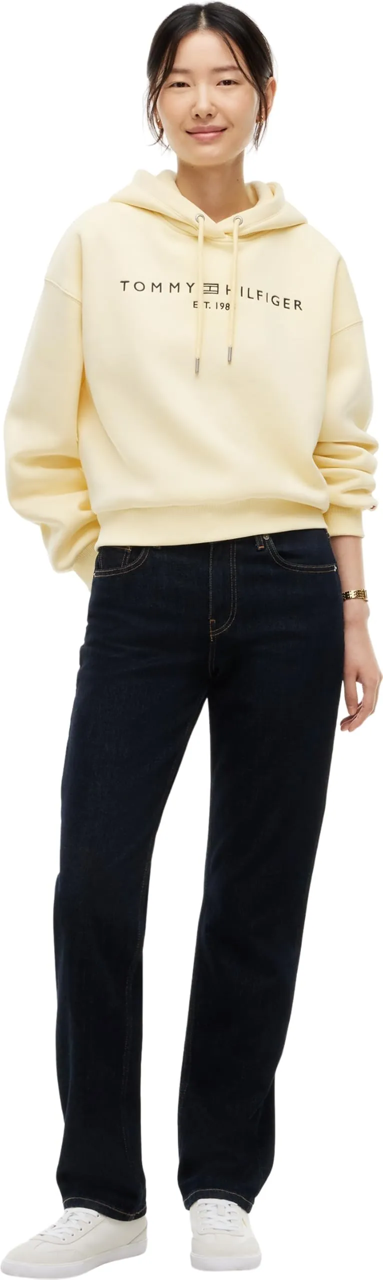 Tommy Hilfiger Felpa con Cappuccio Donna Corp Logo Mdrn WW0WW47832, Frozen Custard, XL - immagine 4