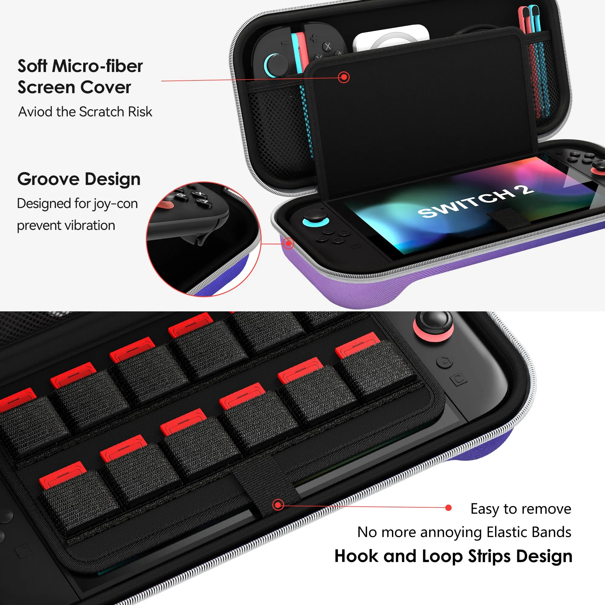 iVoler Custodia Rigida per Nintendo Switch 2 (2025), Case da Viaggio con Slot per 12 Giochi - Viola Sfumato - immagine 3