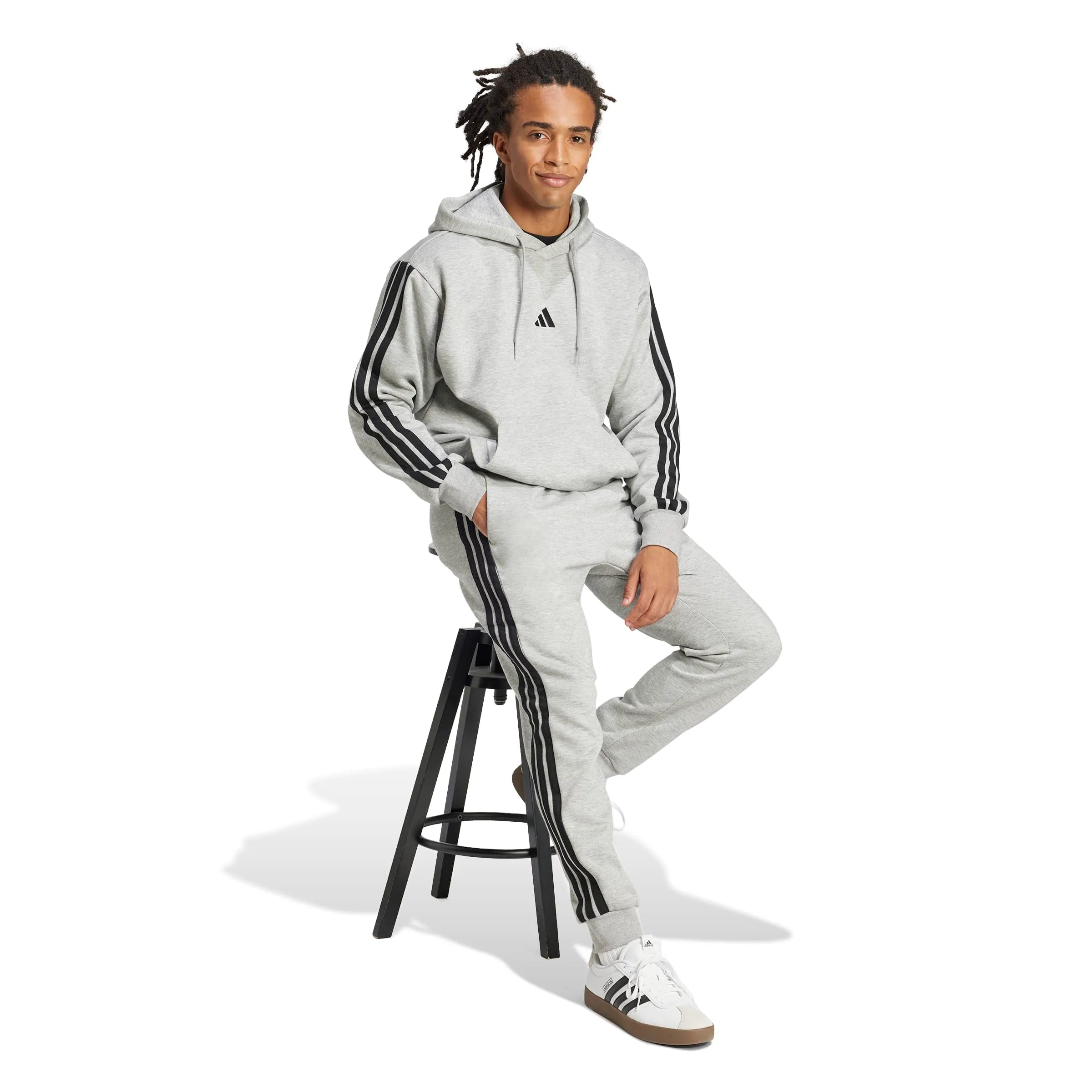 adidas Essentials 3 Stripe Regular Fit Fleece Pants, Grey Mélange/Black, XXL Tall - immagine 2