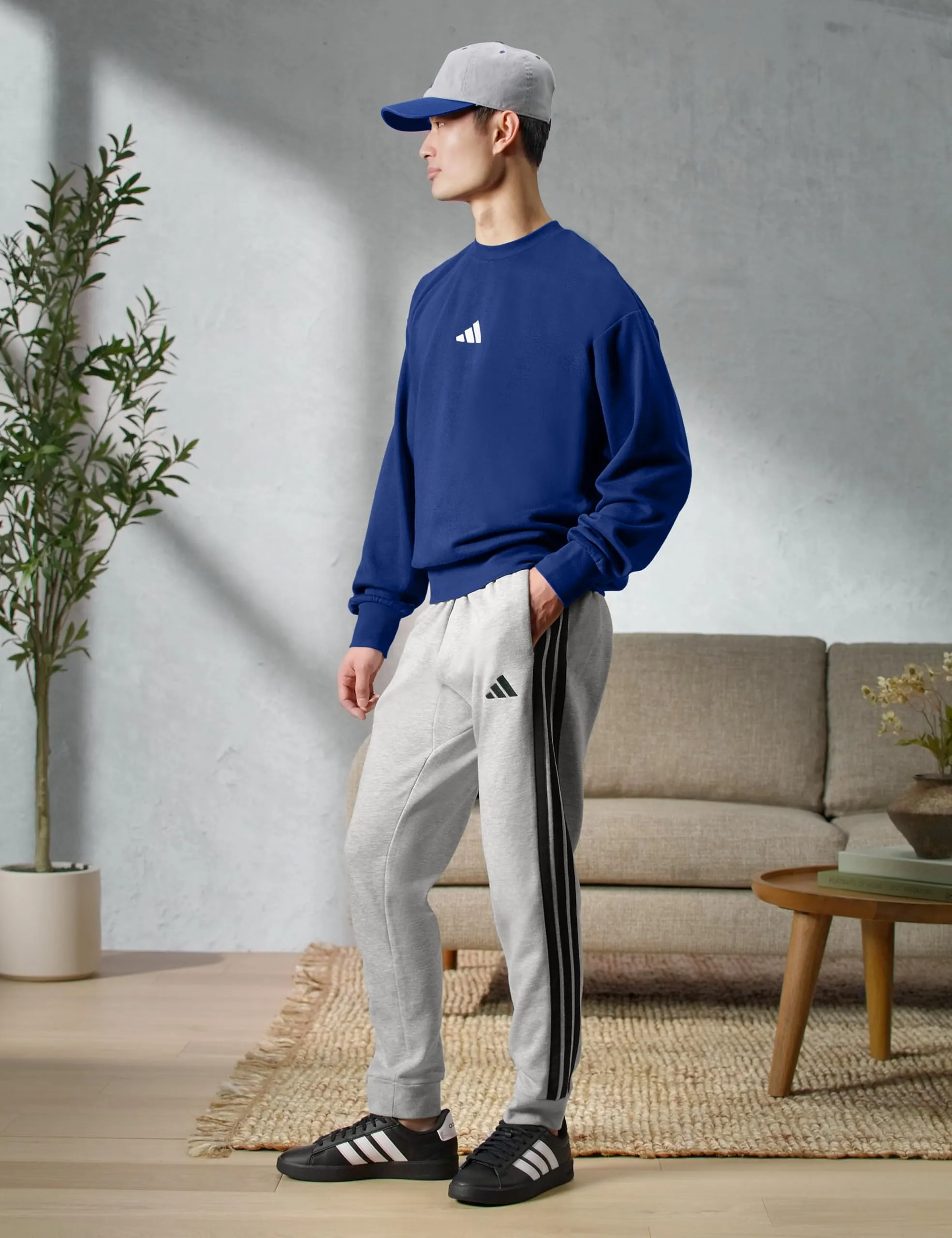 adidas Essentials 3 Stripe Regular Fit Fleece Pants, Grey Mélange/Black, XXL Tall - immagine 3