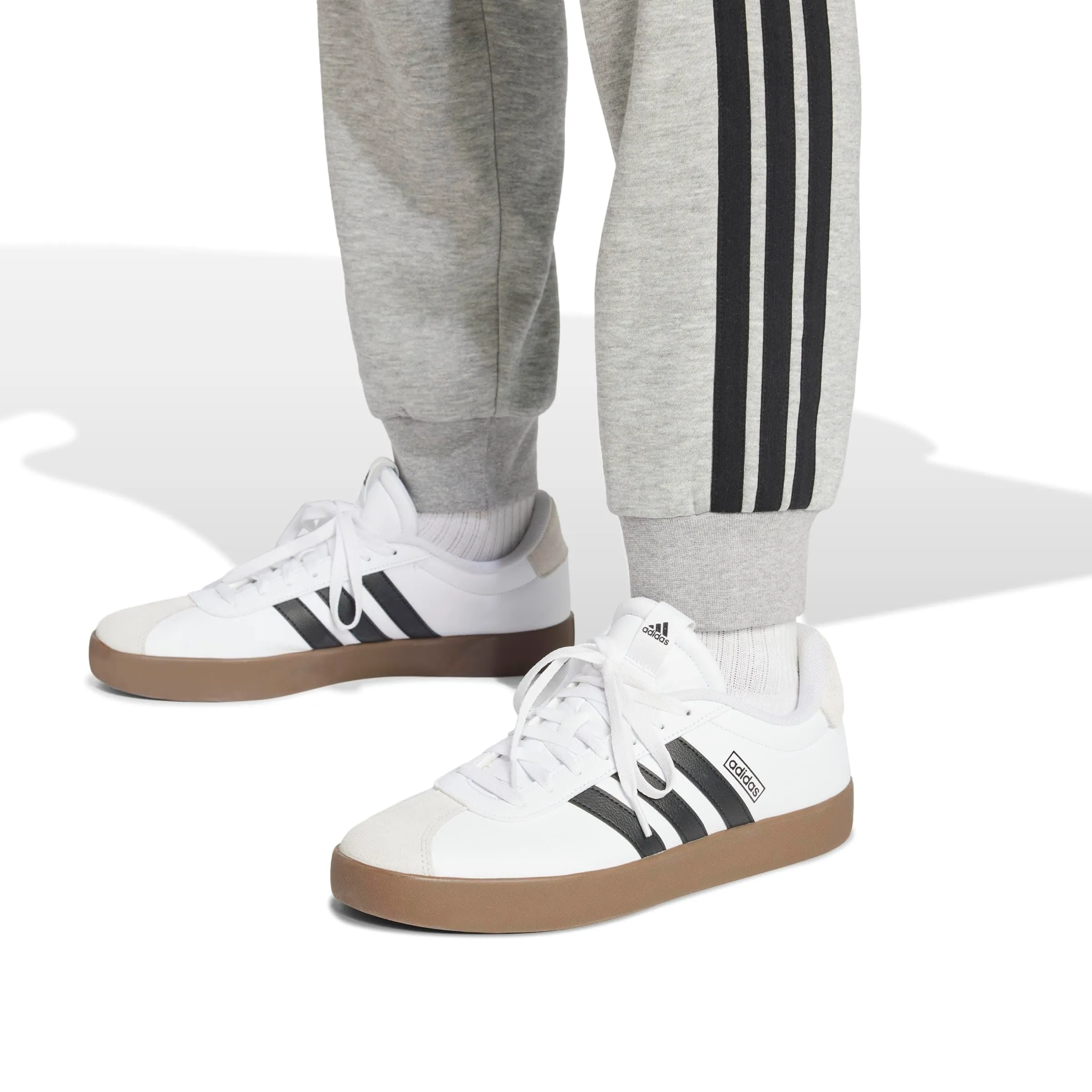 adidas Essentials 3 Stripe Regular Fit Fleece Pants, Grey Mélange/Black, XXL Tall - immagine 6