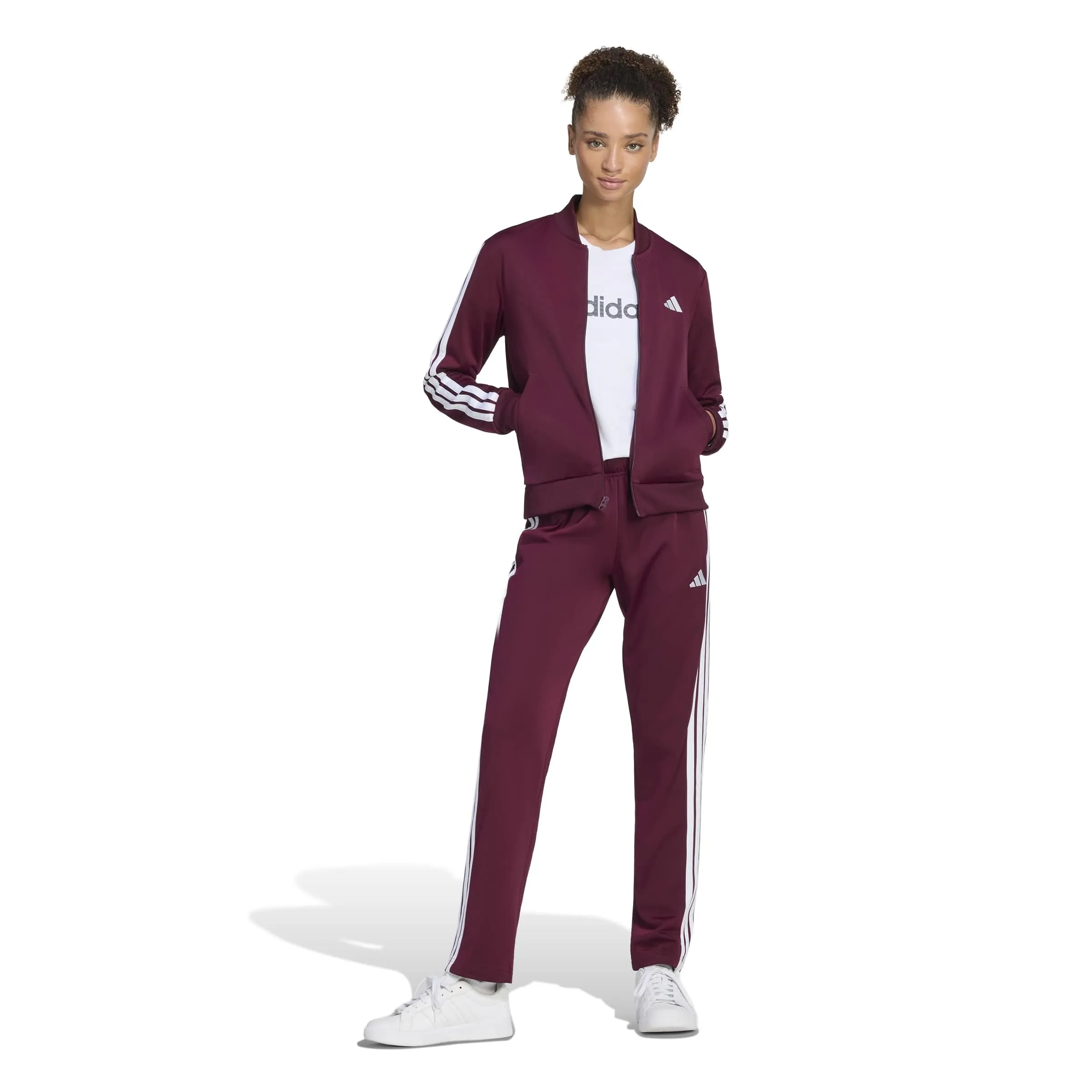 adidas Donna Essentials 3-Stripes Track Suit, Maroon, L - immagine 6
