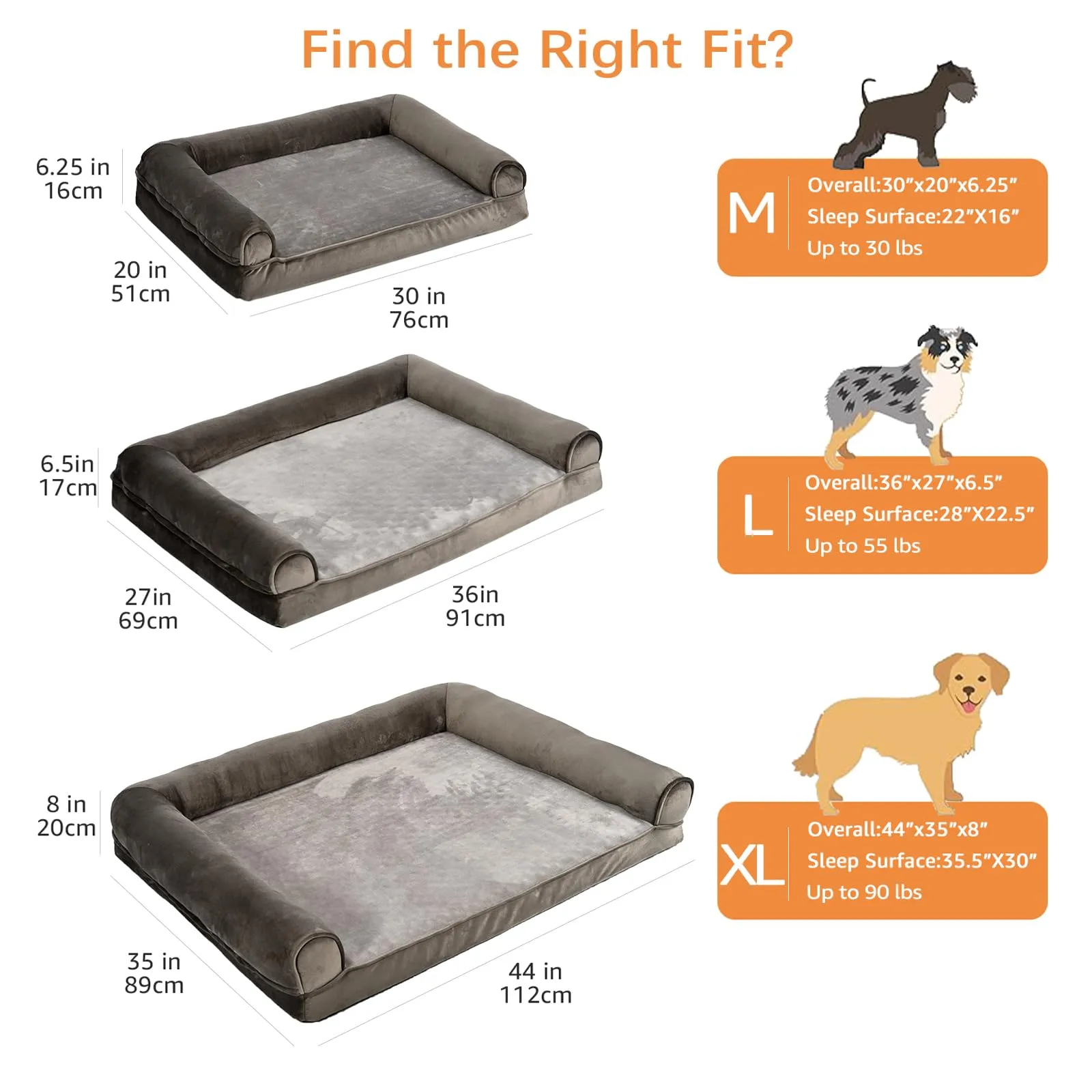 Amazon Basics Cuccia per cani in stile divano in schiuma, sfoderabile, Taupe, 112 x 89 x 20 cm - immagine 3