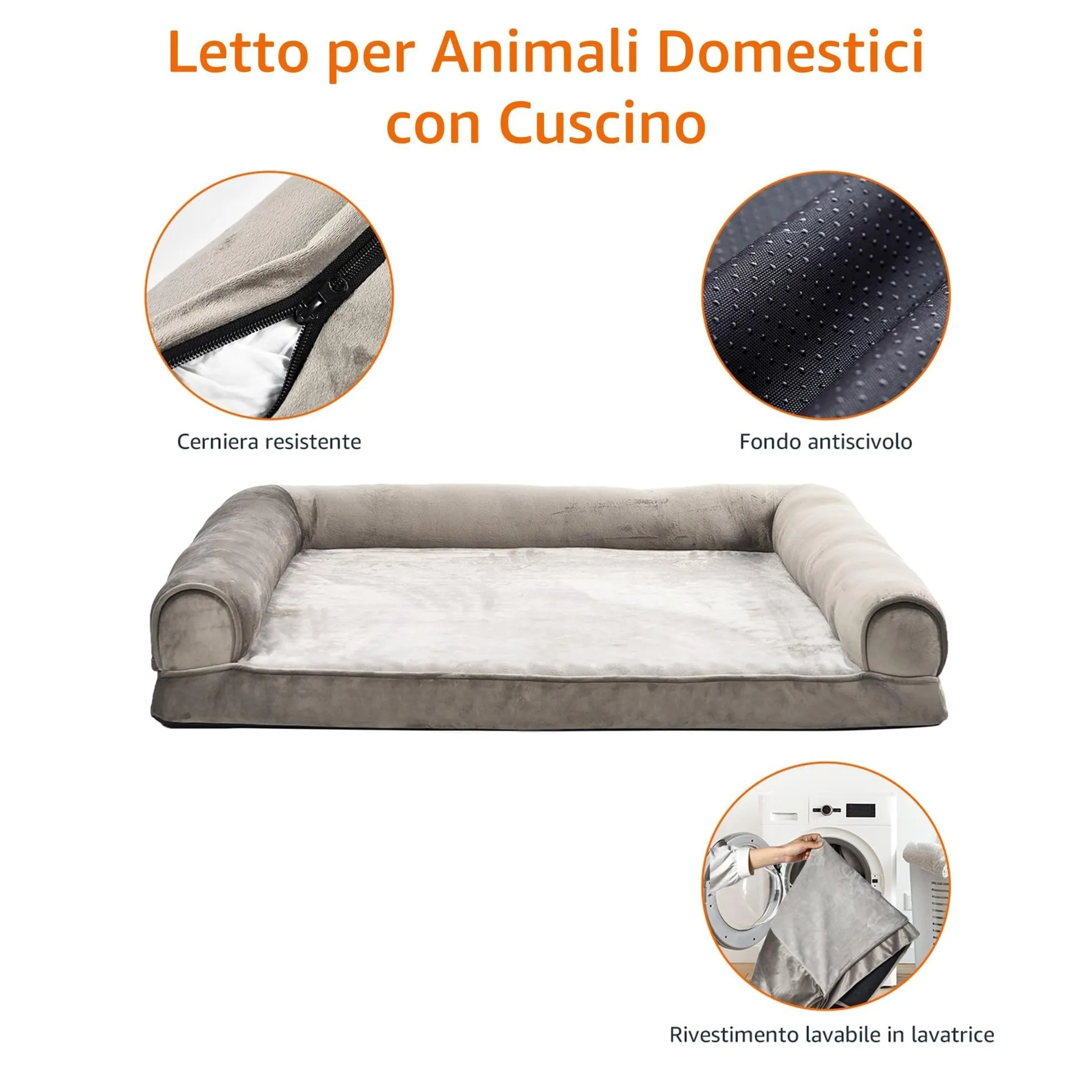 Amazon Basics Cuccia per cani in stile divano in schiuma, sfoderabile, Taupe, 112 x 89 x 20 cm - immagine 7
