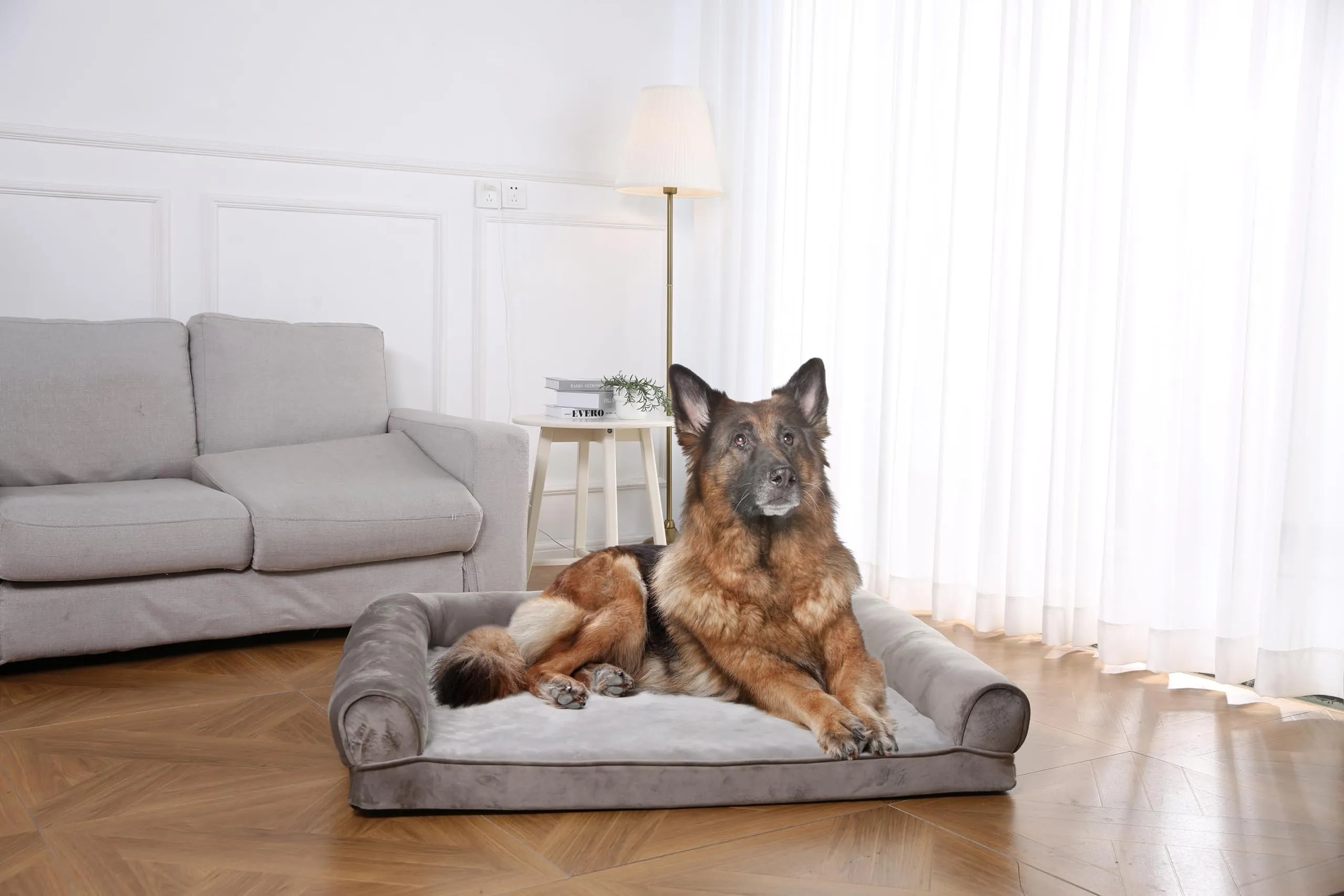 Amazon Basics Cuccia per cani in stile divano in schiuma, sfoderabile, Taupe, 112 x 89 x 20 cm - immagine 8