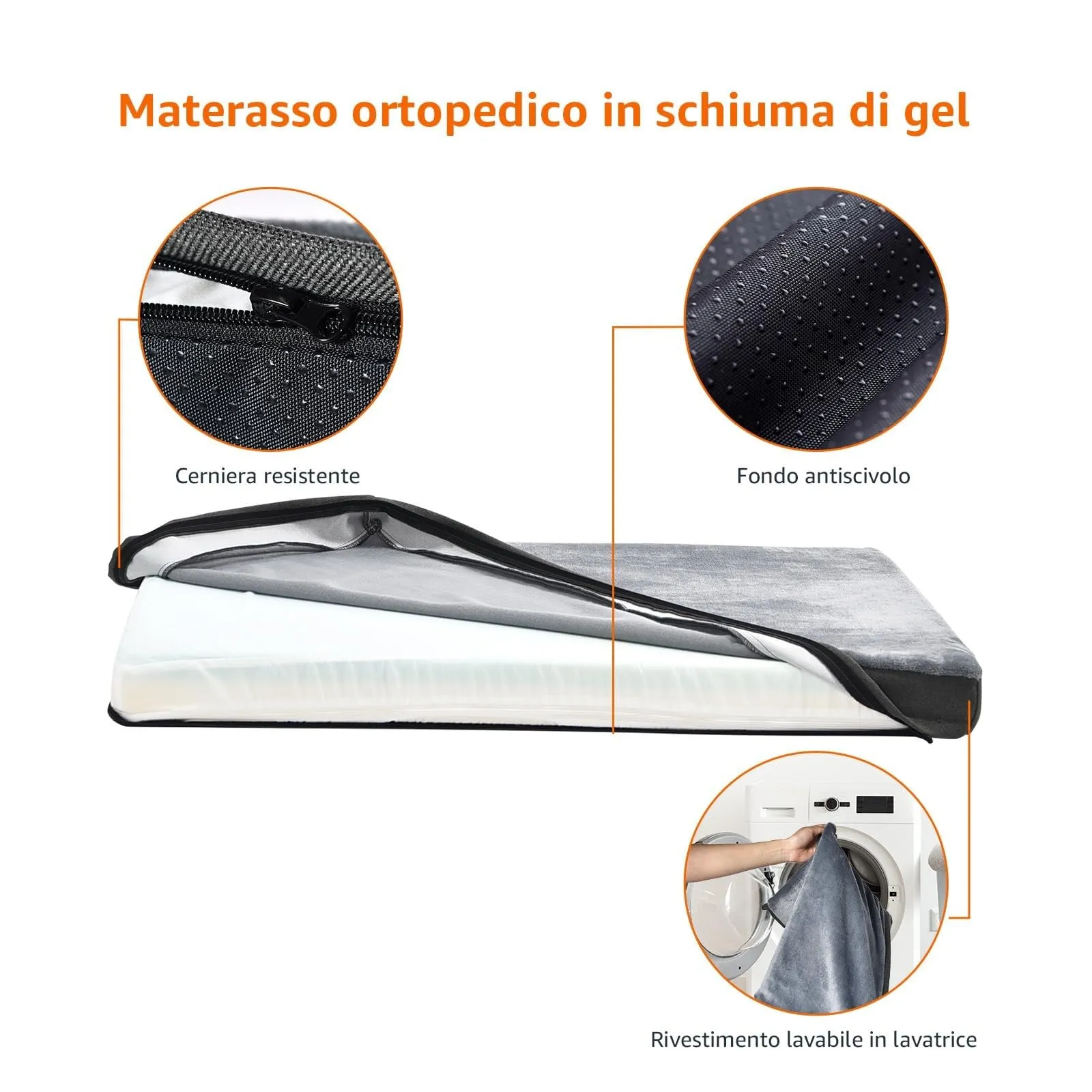 Amazon Basics Cuccia per cani e animali domestici in memory gel, sfoderabile, grigio, 89 x 56 x 8 cm - immagine 3